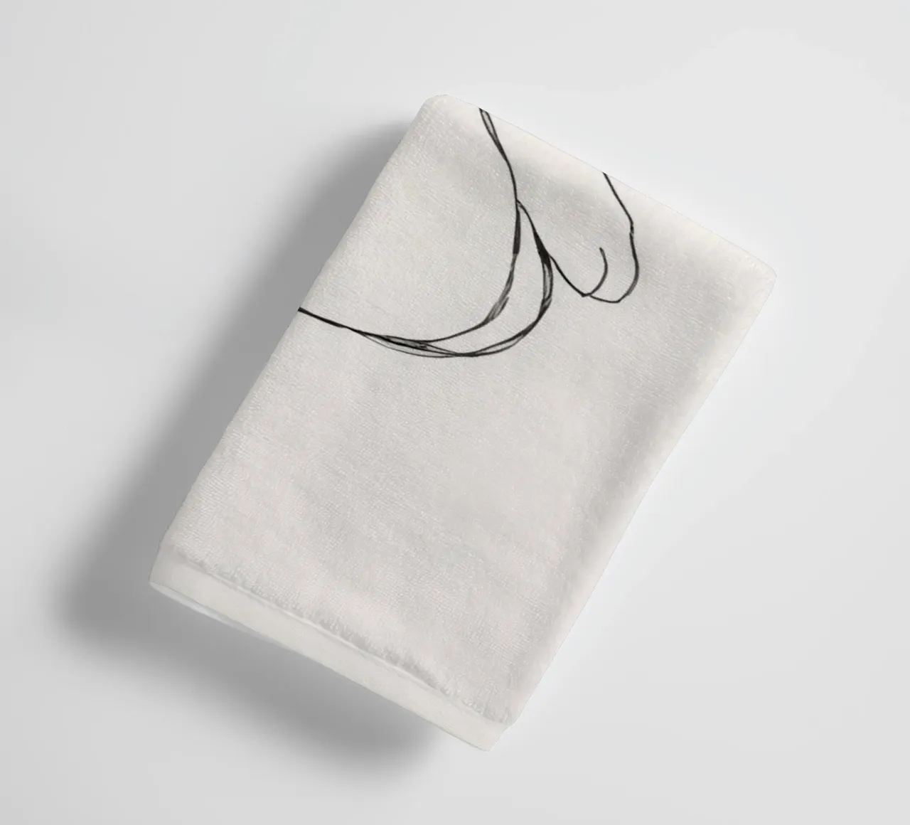 Line drawing of a resting cat with a minimalist design towel by DesignDoodle