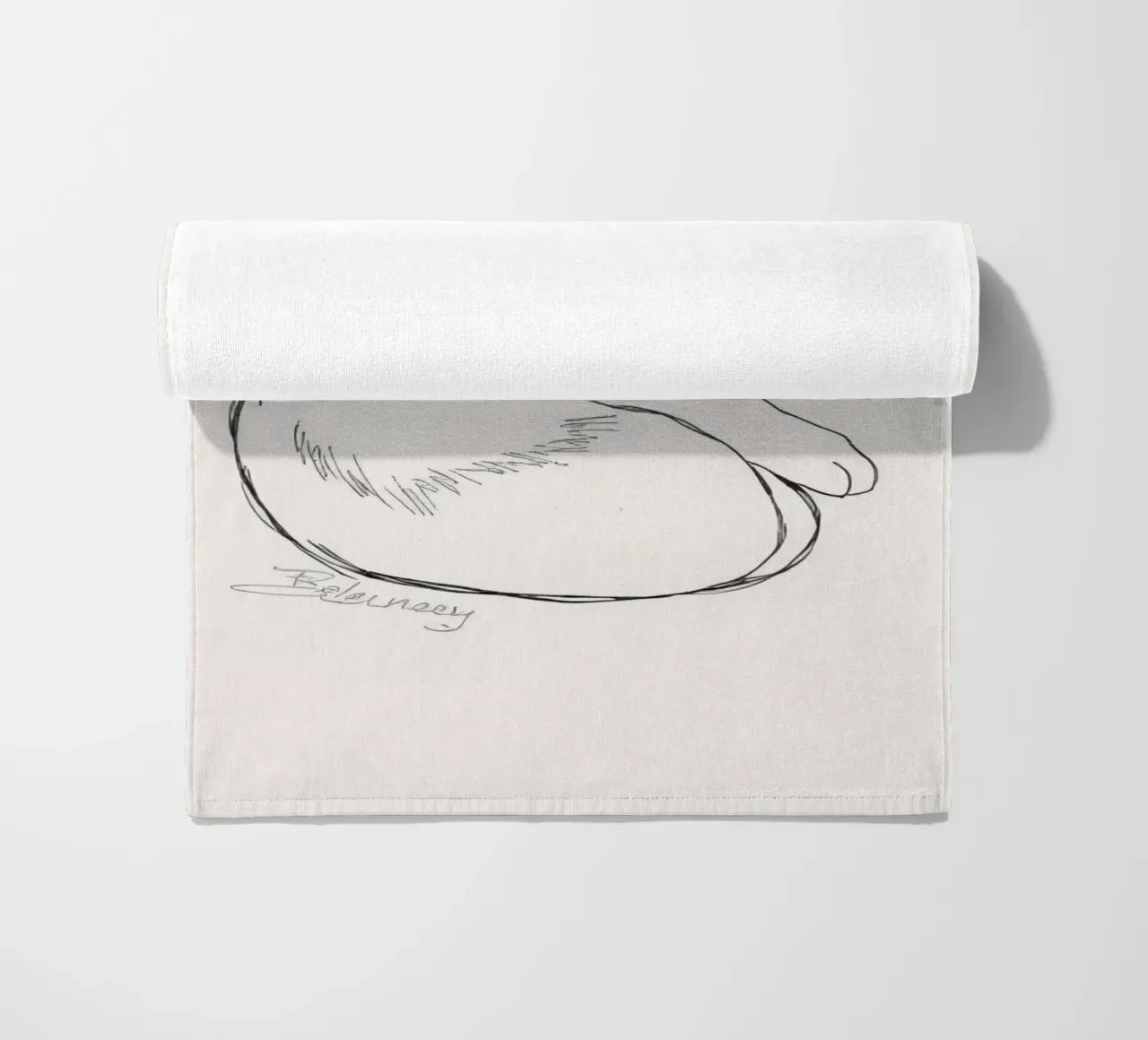 Line drawing of a resting cat with a minimalist design beach towel by DesignDoodle