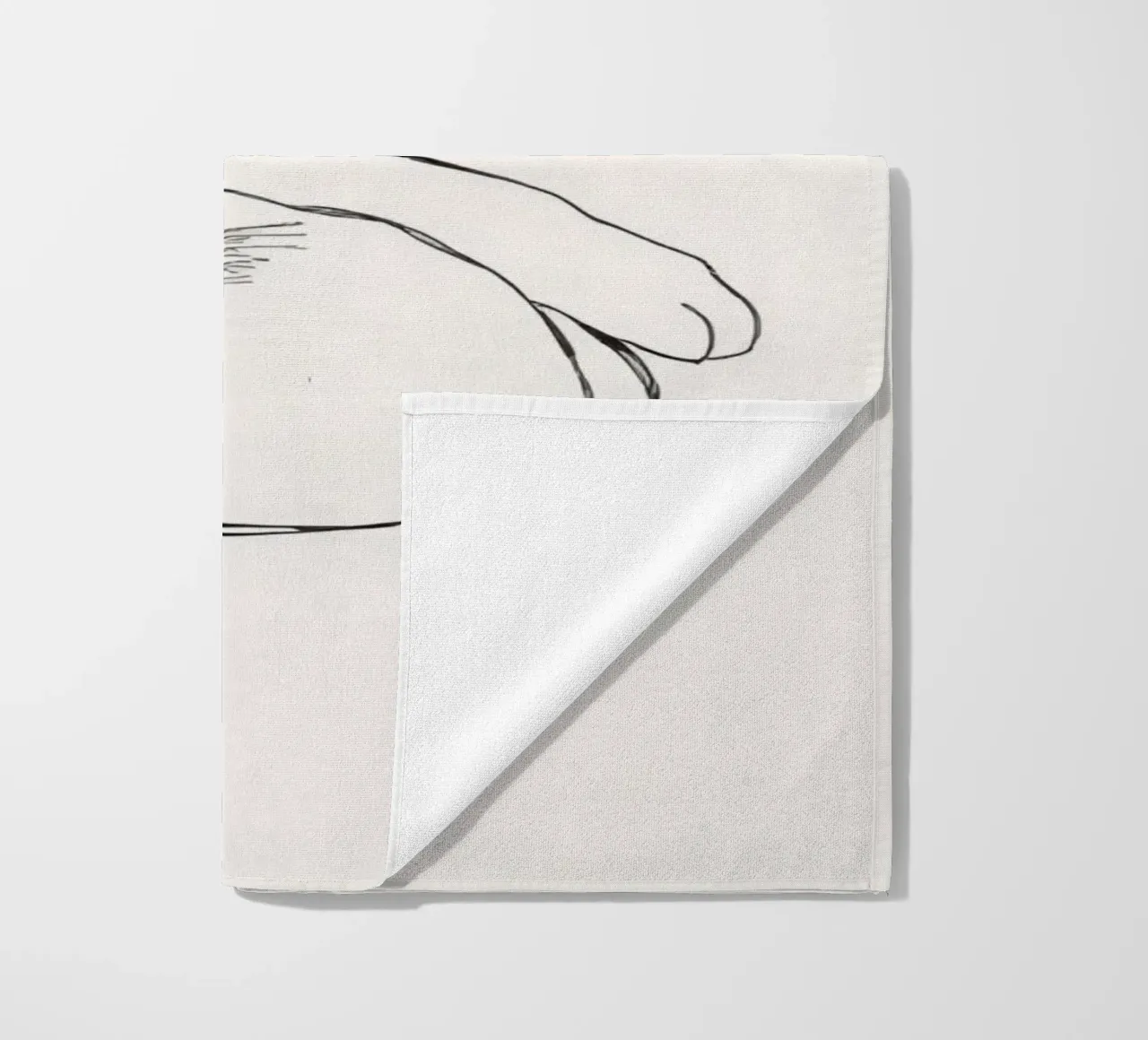 Line drawing of a resting cat with a minimalist design beach towel by DesignDoodle