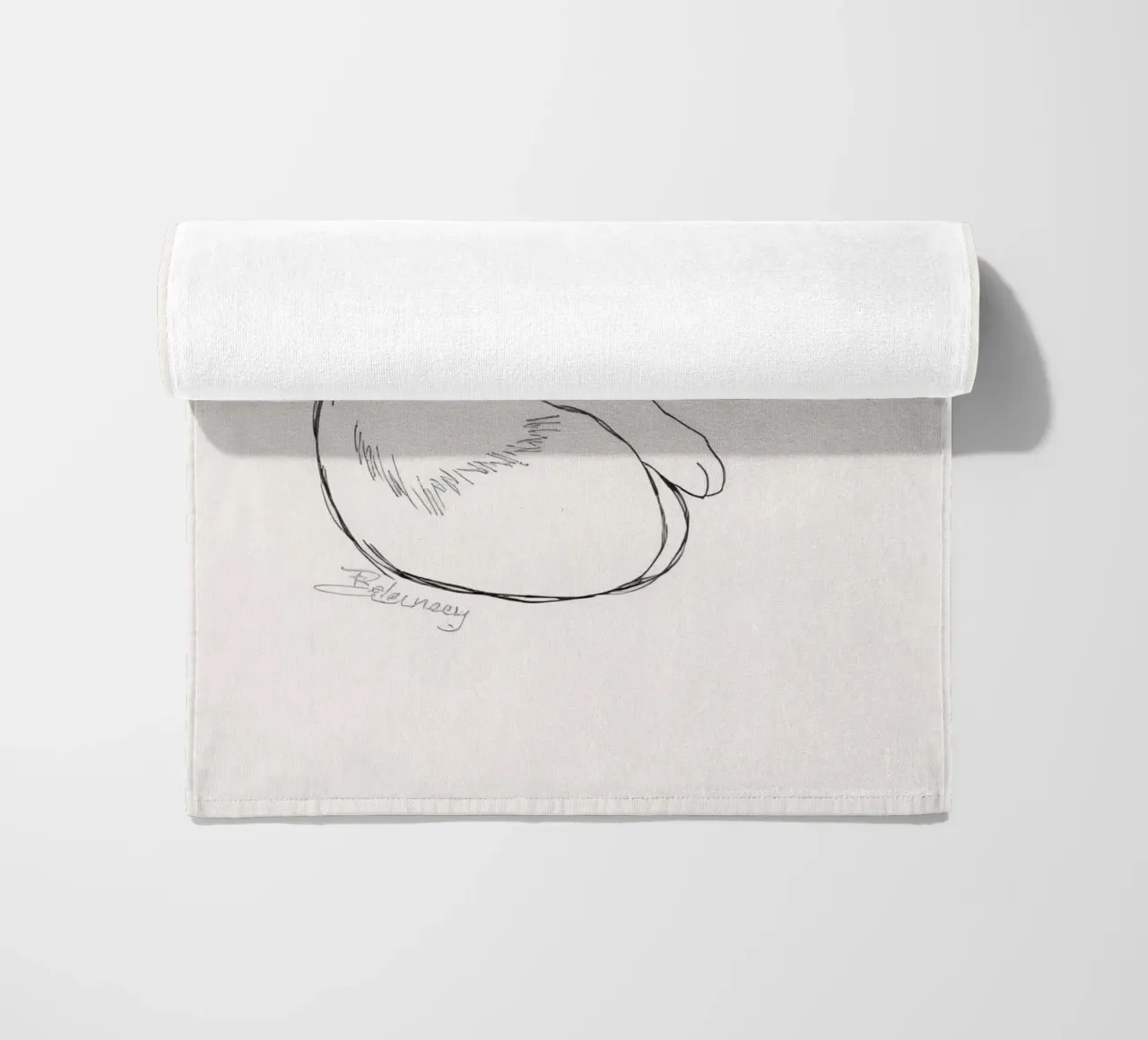 Line drawing of a resting cat with a minimalist design beach towel by DesignDoodle