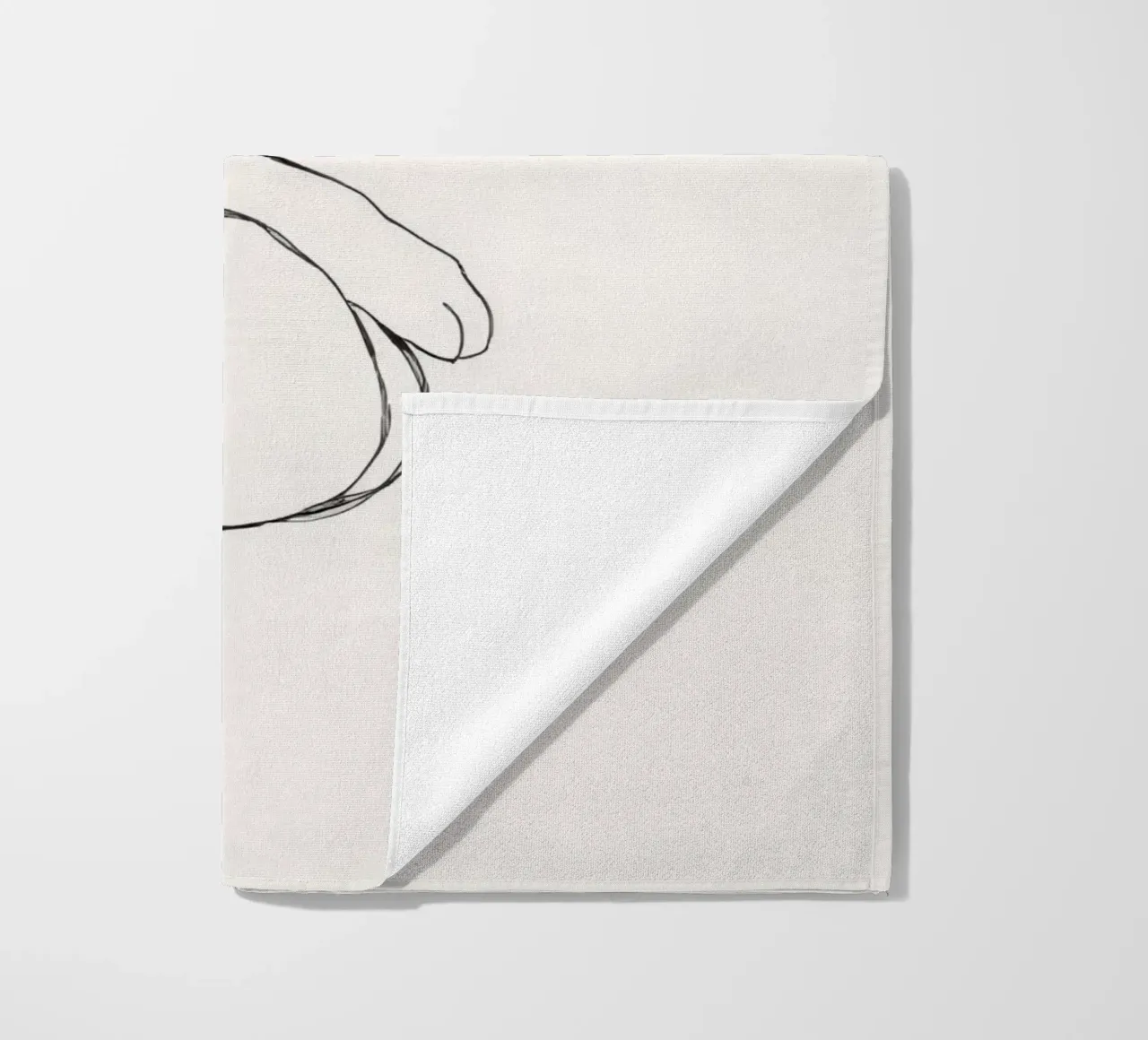 Line drawing of a resting cat with a minimalist design beach towel by DesignDoodle