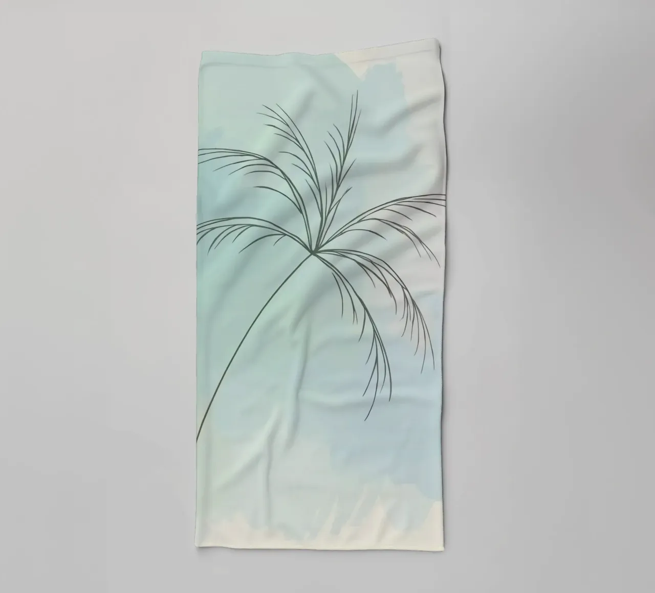 Stylized palm tree silhouette against a soft pastel backdrop towel by DesignDoodle
