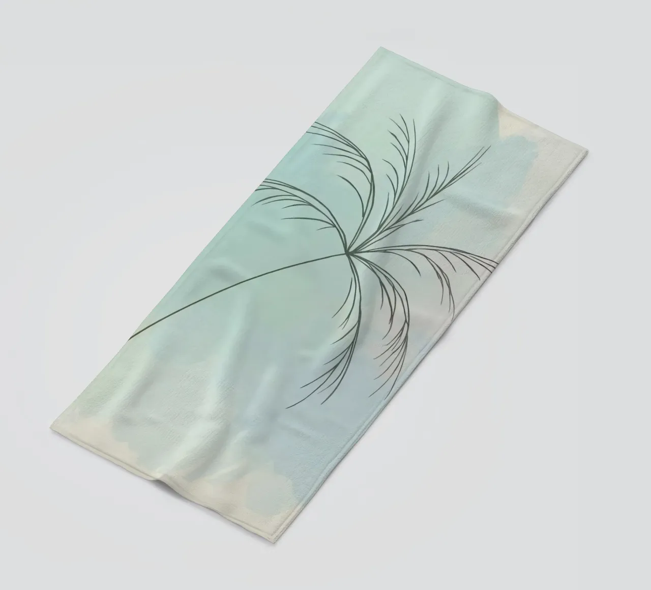 Stylized palm tree silhouette against a soft pastel backdrop beach towel by DesignDoodle