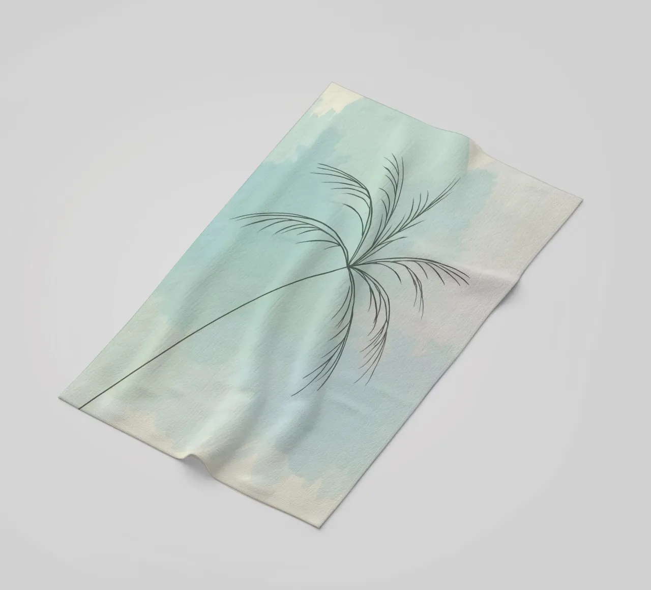 Stylized palm tree silhouette against a soft pastel backdrop beach towel by DesignDoodle