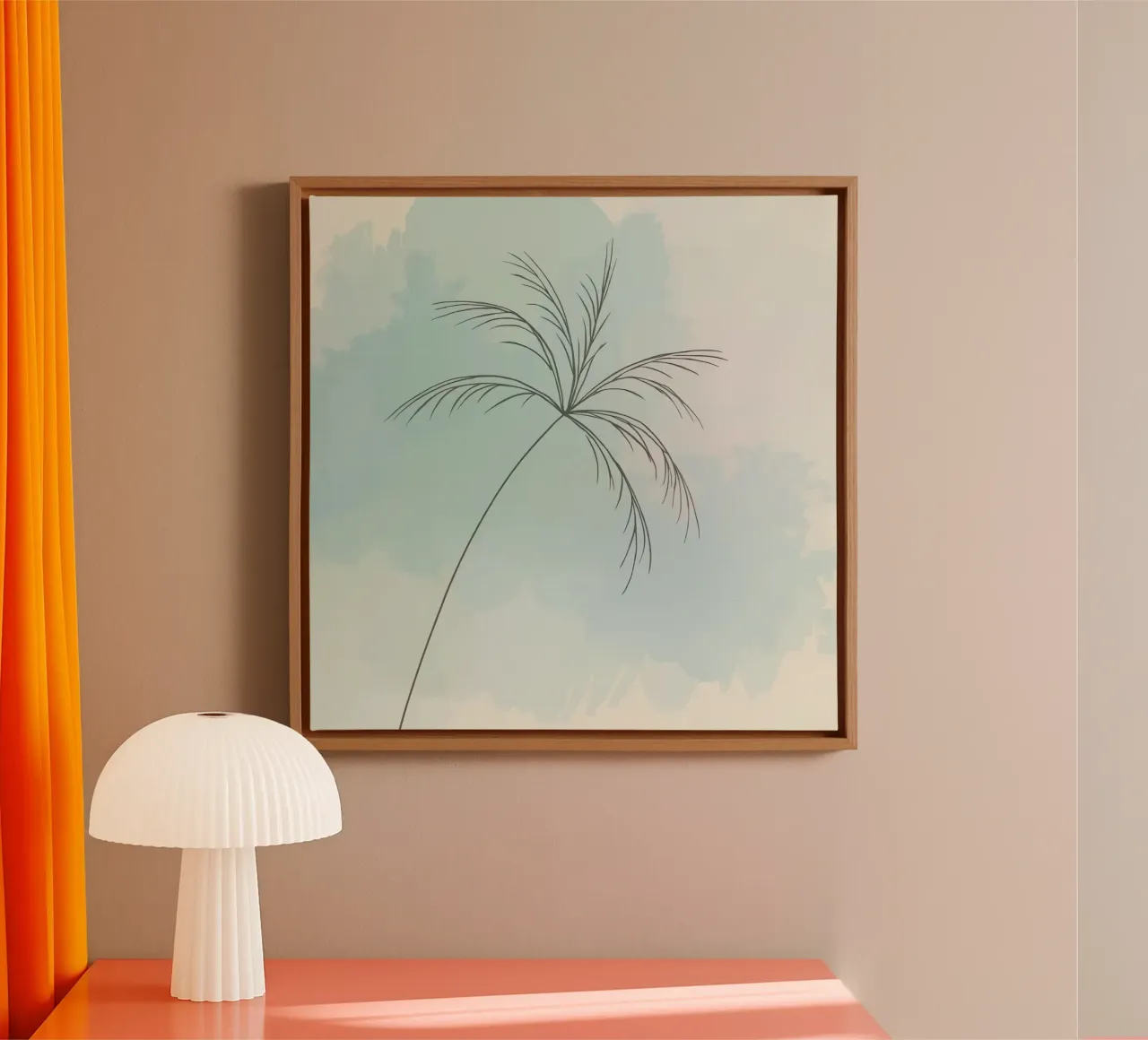 Stylized palm tree silhouette against a soft pastel backdrop canvas by DesignDoodle