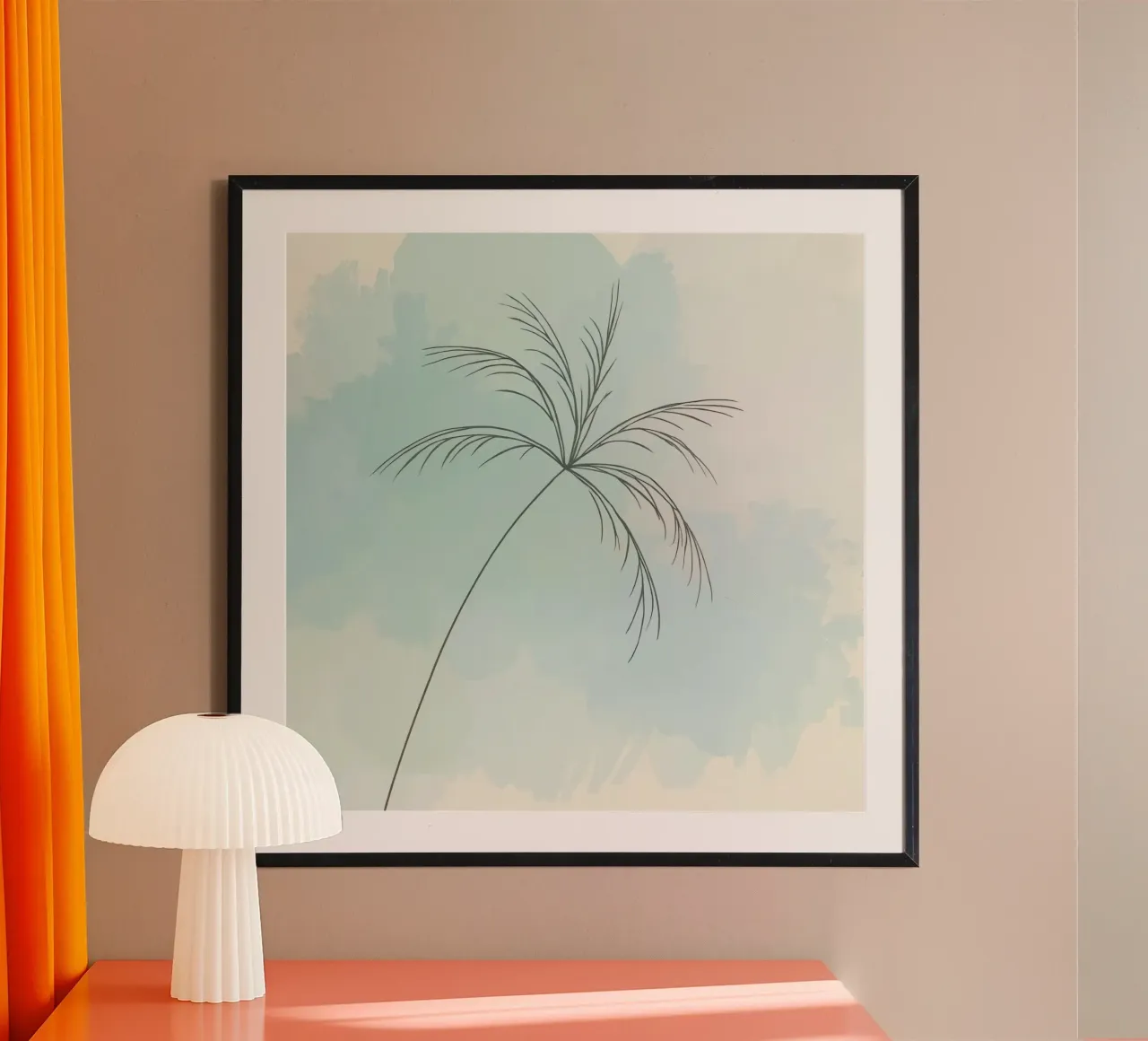 Stilisierte Palmen-Silhouette vor einem sanften Pastell-Hintergrund Poster von DesignDoodle