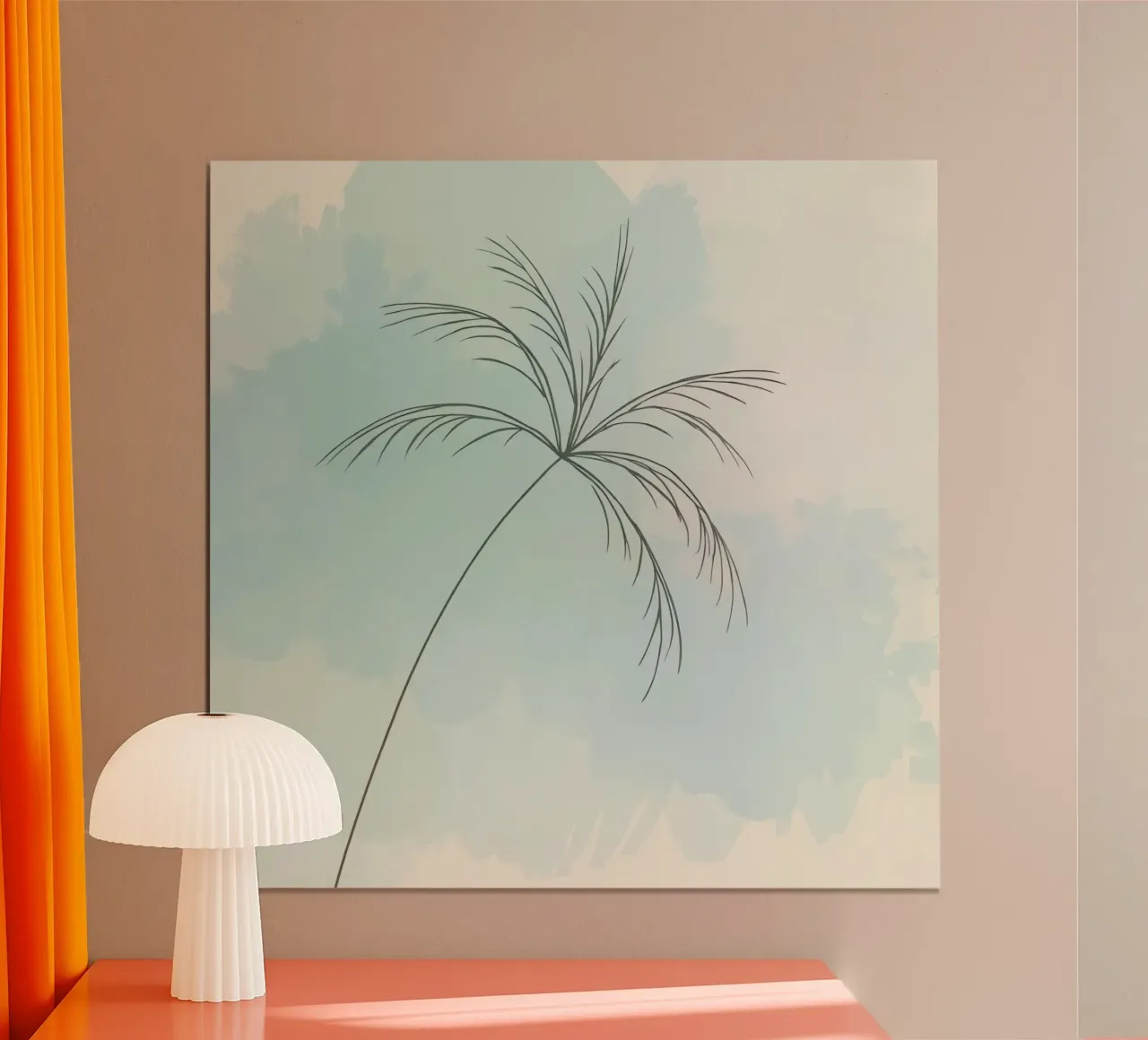 Stilisierte Palmen-Silhouette vor einem sanften Pastell-Hintergrund Poster von DesignDoodle