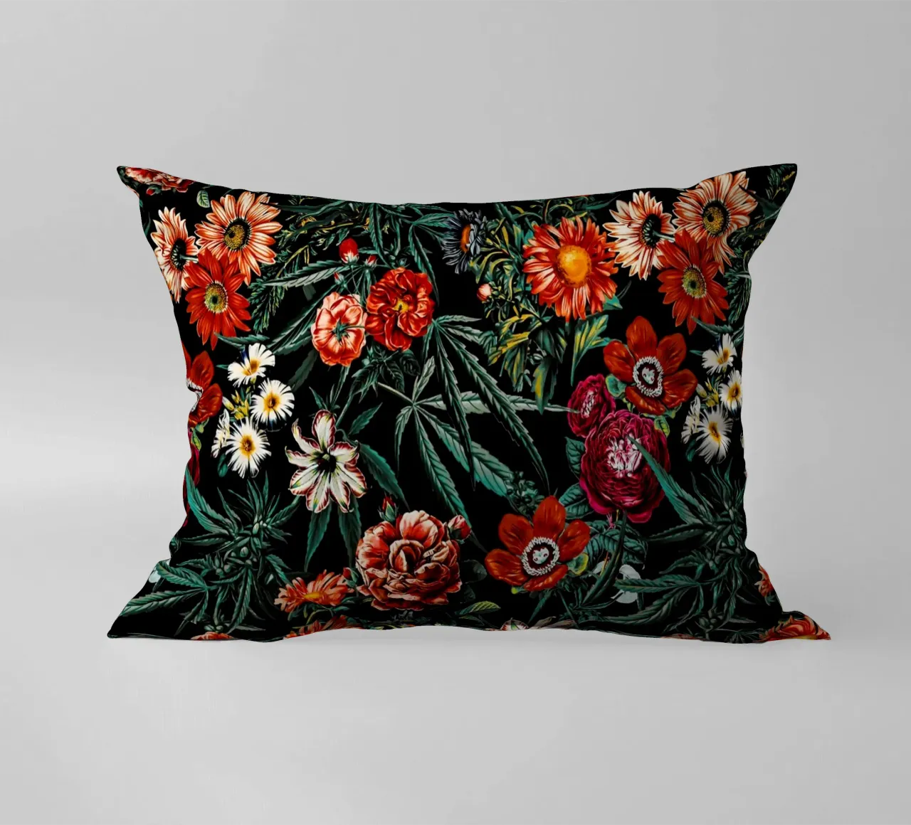 Marijuana and Floral Pattern cuscino da burcukorkmazyurek