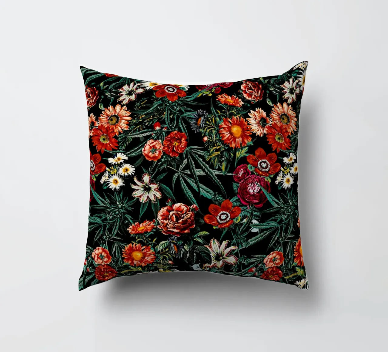 Marijuana and Floral Pattern cuscino da burcukorkmazyurek
