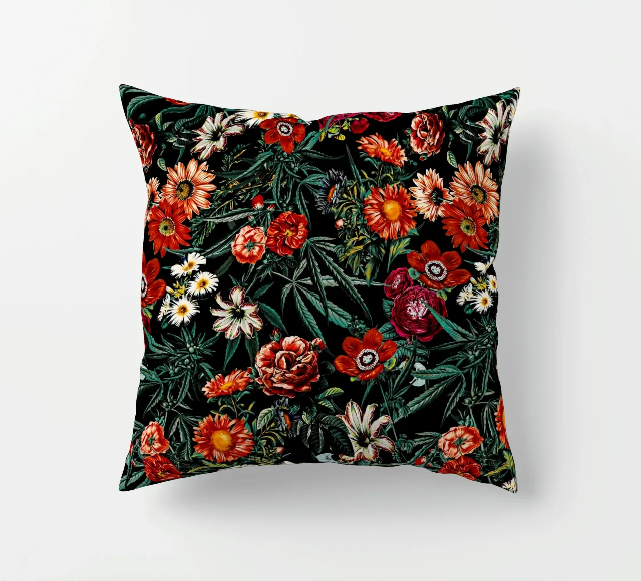 Marijuana and Floral Pattern cuscino da burcukorkmazyurek