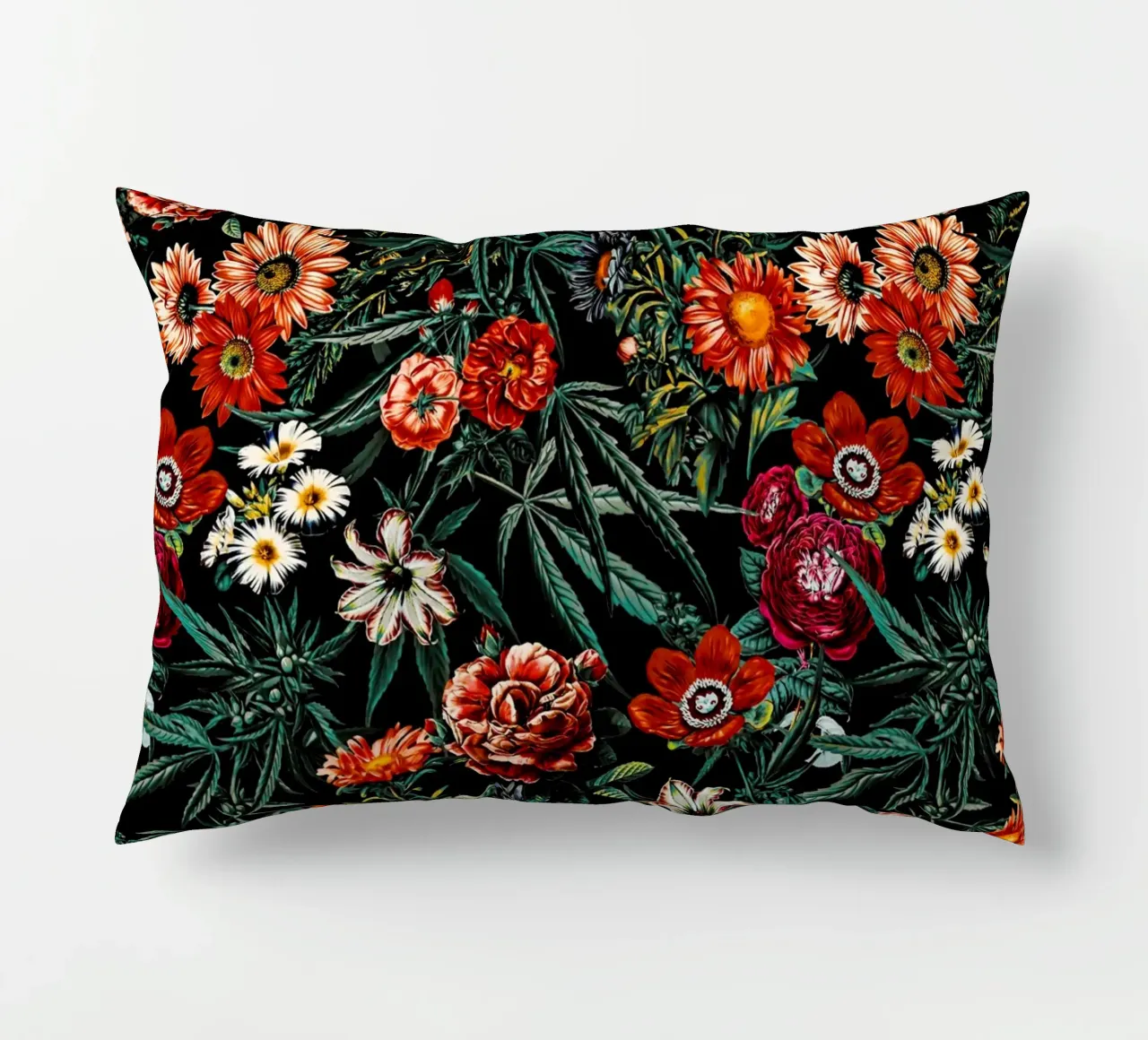 Marijuana and Floral Pattern cuscino da burcukorkmazyurek