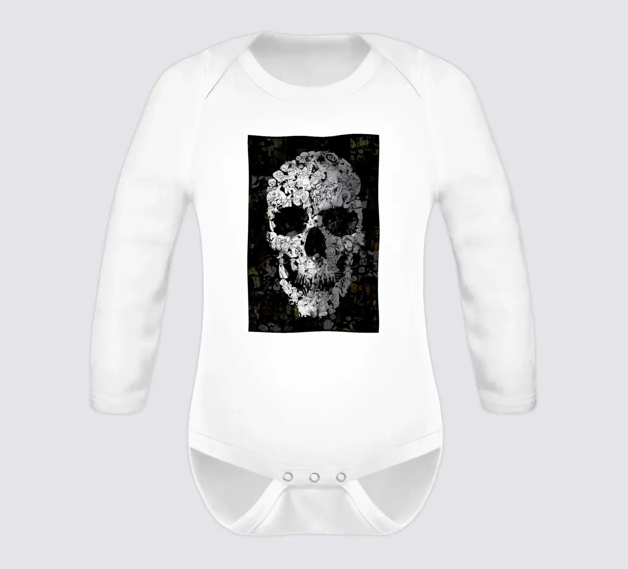 Doodle Skull long-sleeve baby romper by Ali Gulec