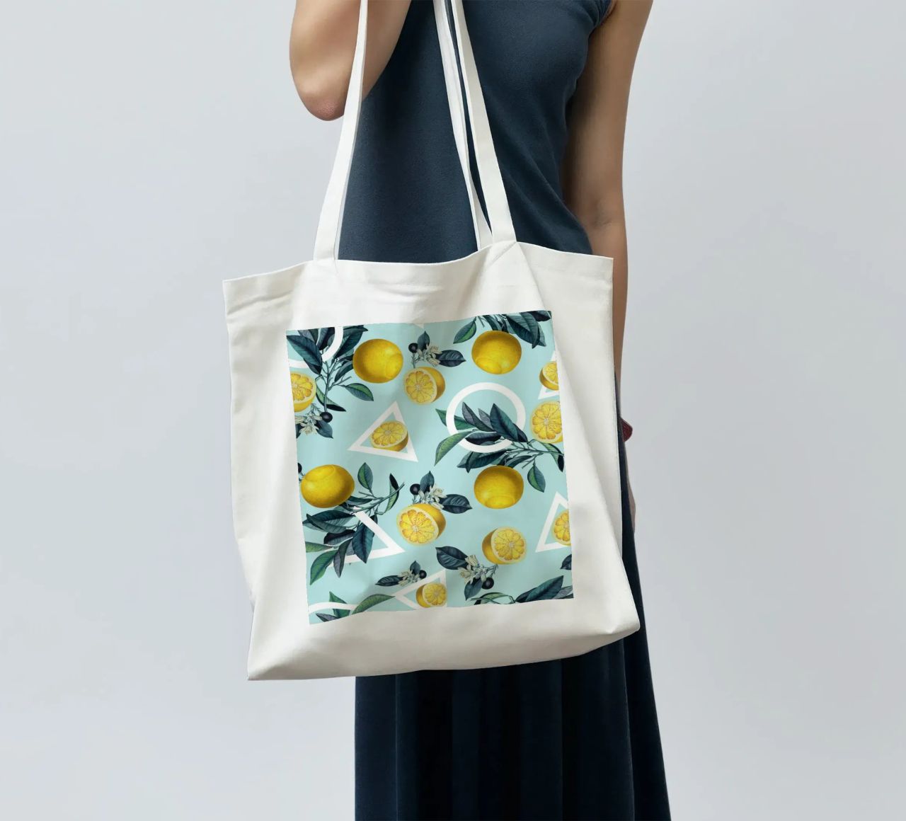 Geometric and Lemon Pattern III borsa in juta da burcukorkmazyurek