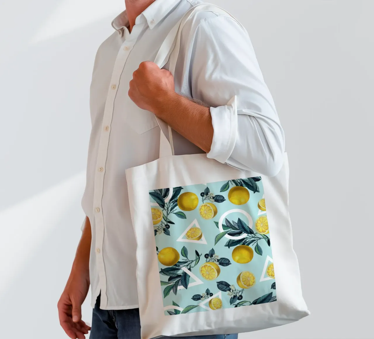 Geometric and Lemon Pattern III borsa in juta da burcukorkmazyurek