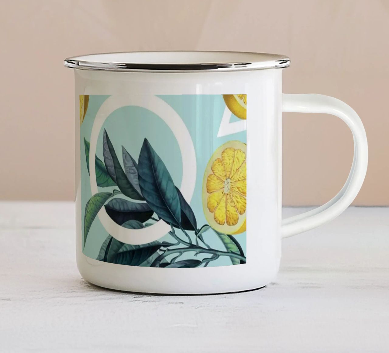 Geometric and Lemon Pattern III tazza in smalto da burcukorkmazyurek