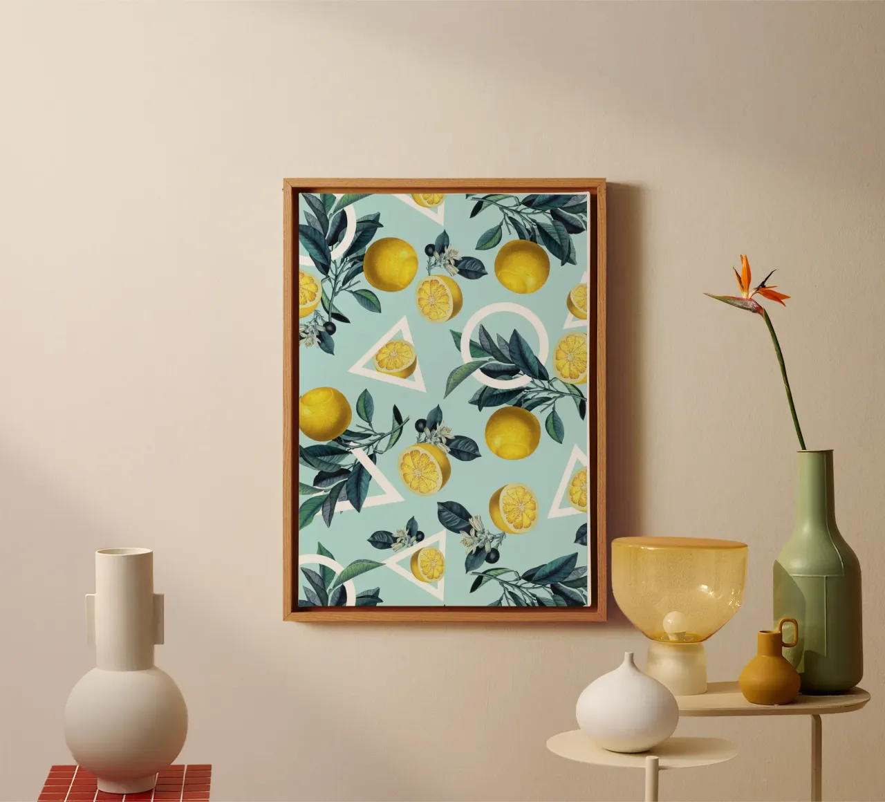 Geometric and Lemon Pattern III canvas by burcukorkmazyurek