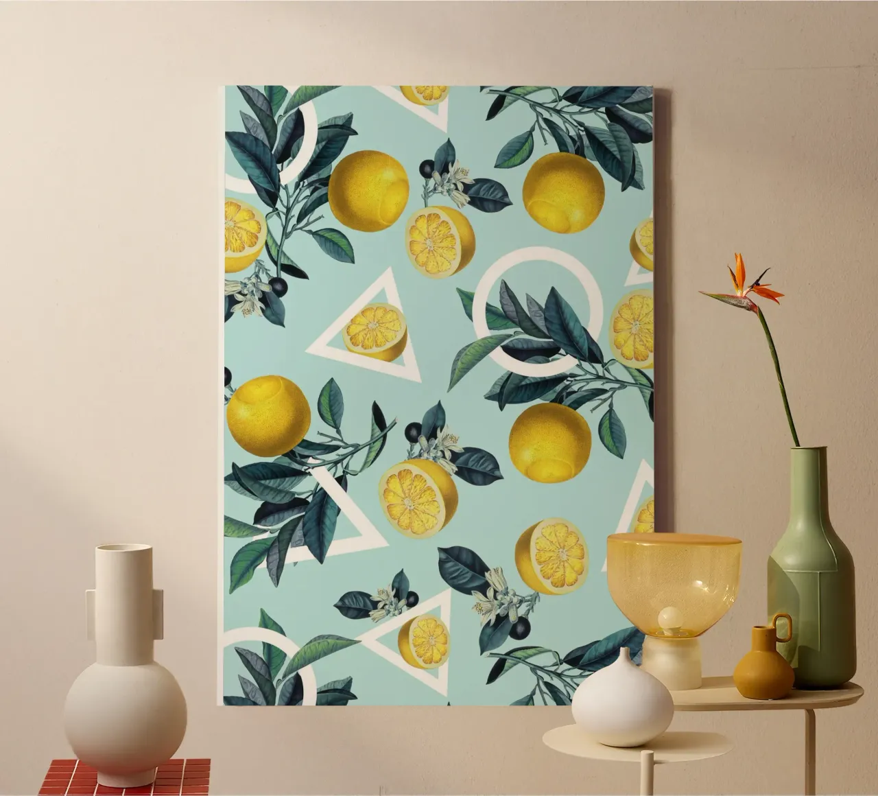 Geometric and Lemon Pattern III canvas by burcukorkmazyurek