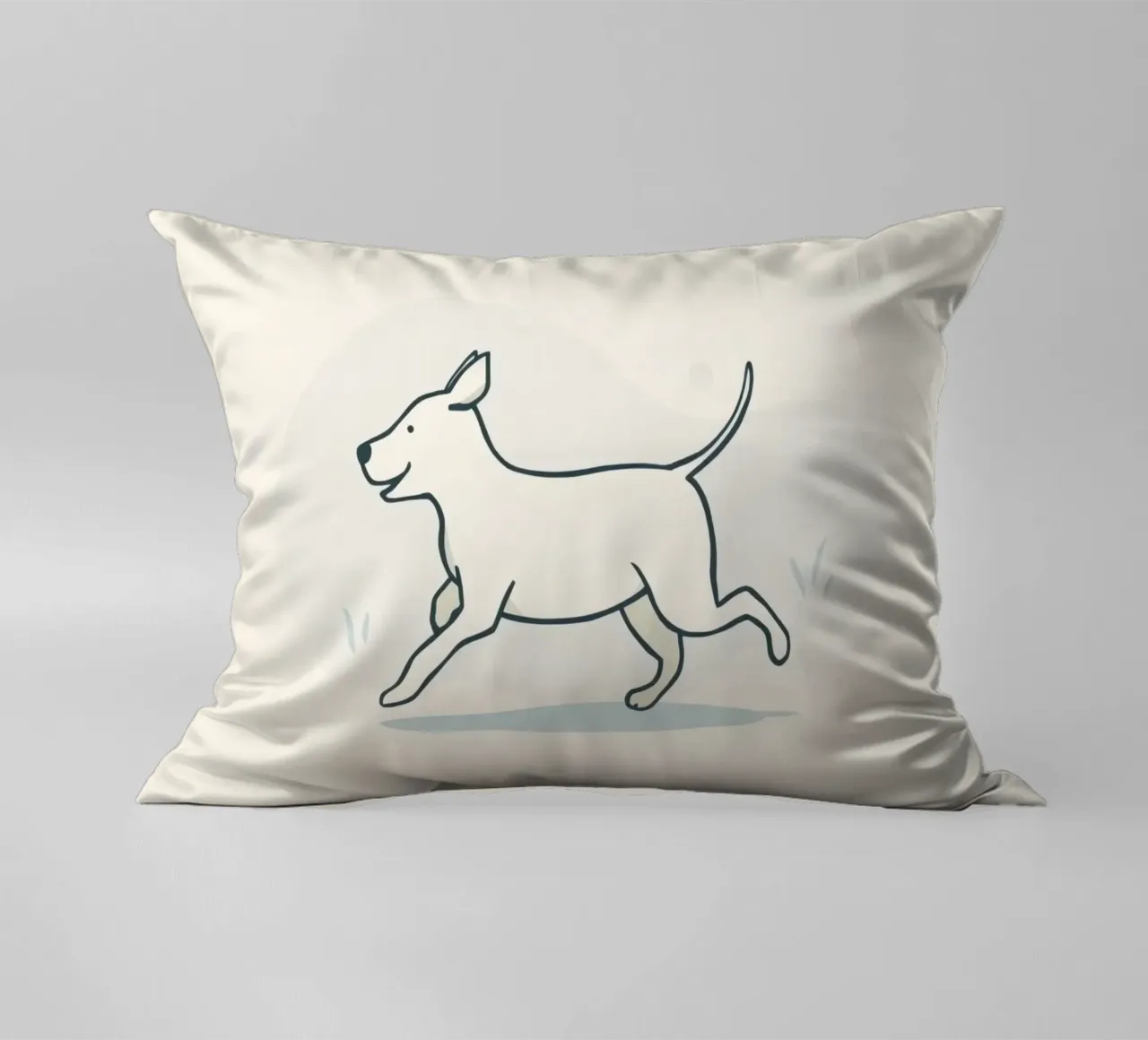 Un cane felice corre giocoso in un campo erboso in una giornata di sole cuscino da DesignDoodle