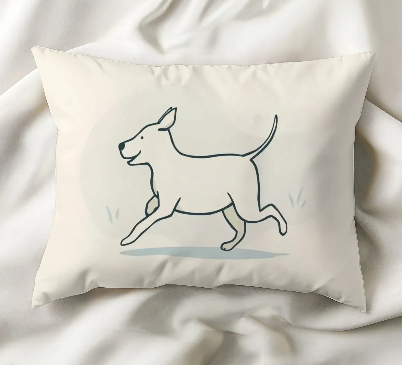 Un cane felice corre giocoso in un campo erboso in una giornata di sole cuscino da DesignDoodle