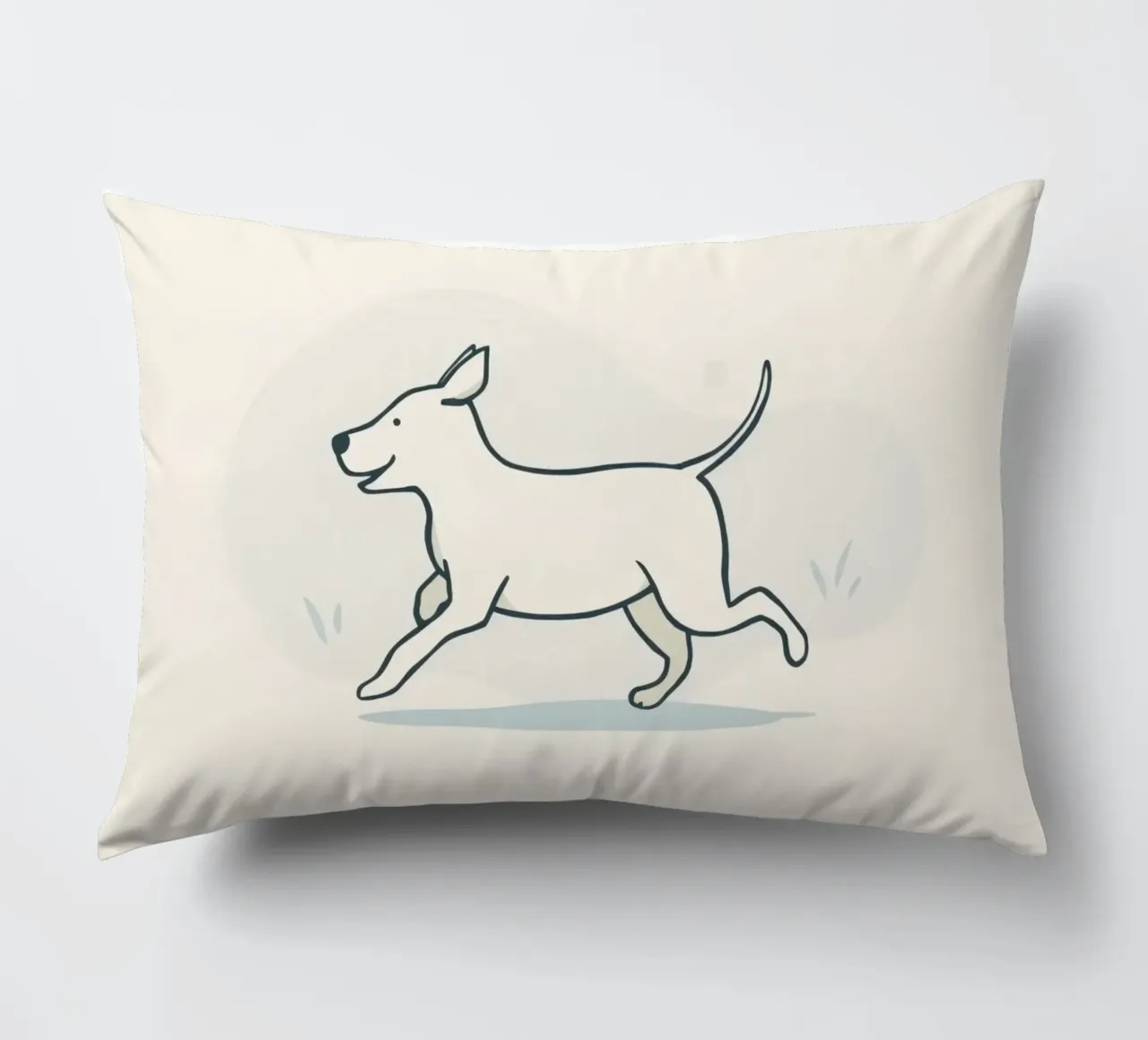 Un cane felice corre giocoso in un campo erboso in una giornata di sole cuscino da DesignDoodle