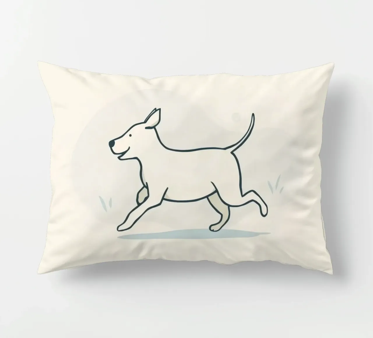 Un cane felice corre giocoso in un campo erboso in una giornata di sole cuscino da DesignDoodle