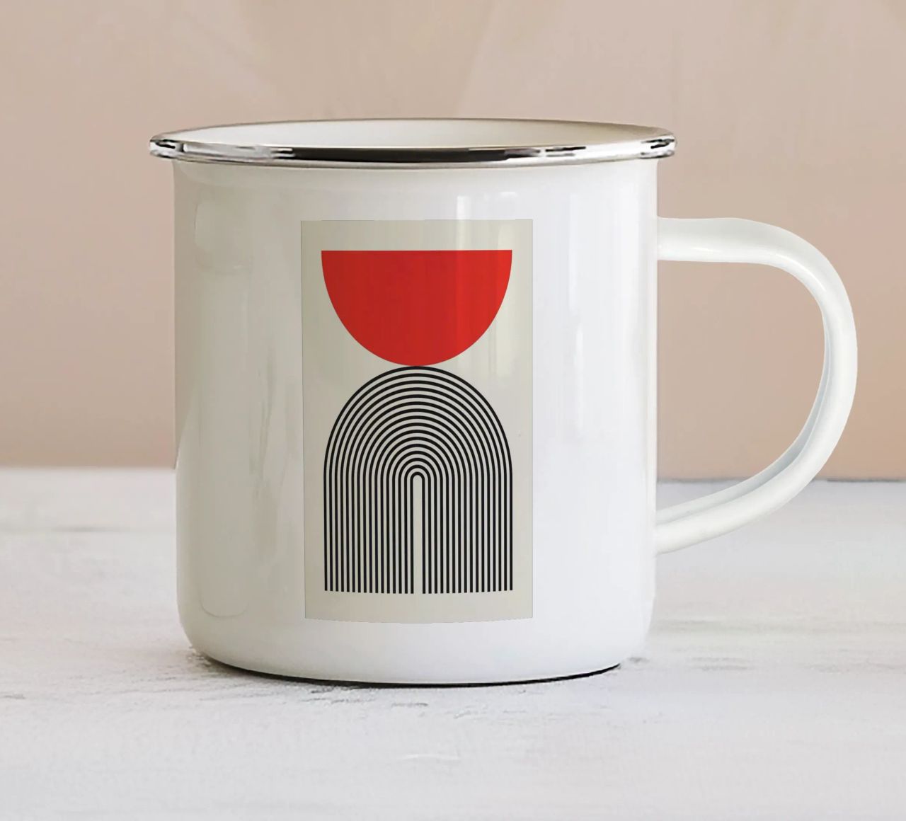 semicerchio rosso archi neri tazza in smalto da Matthew W Smith