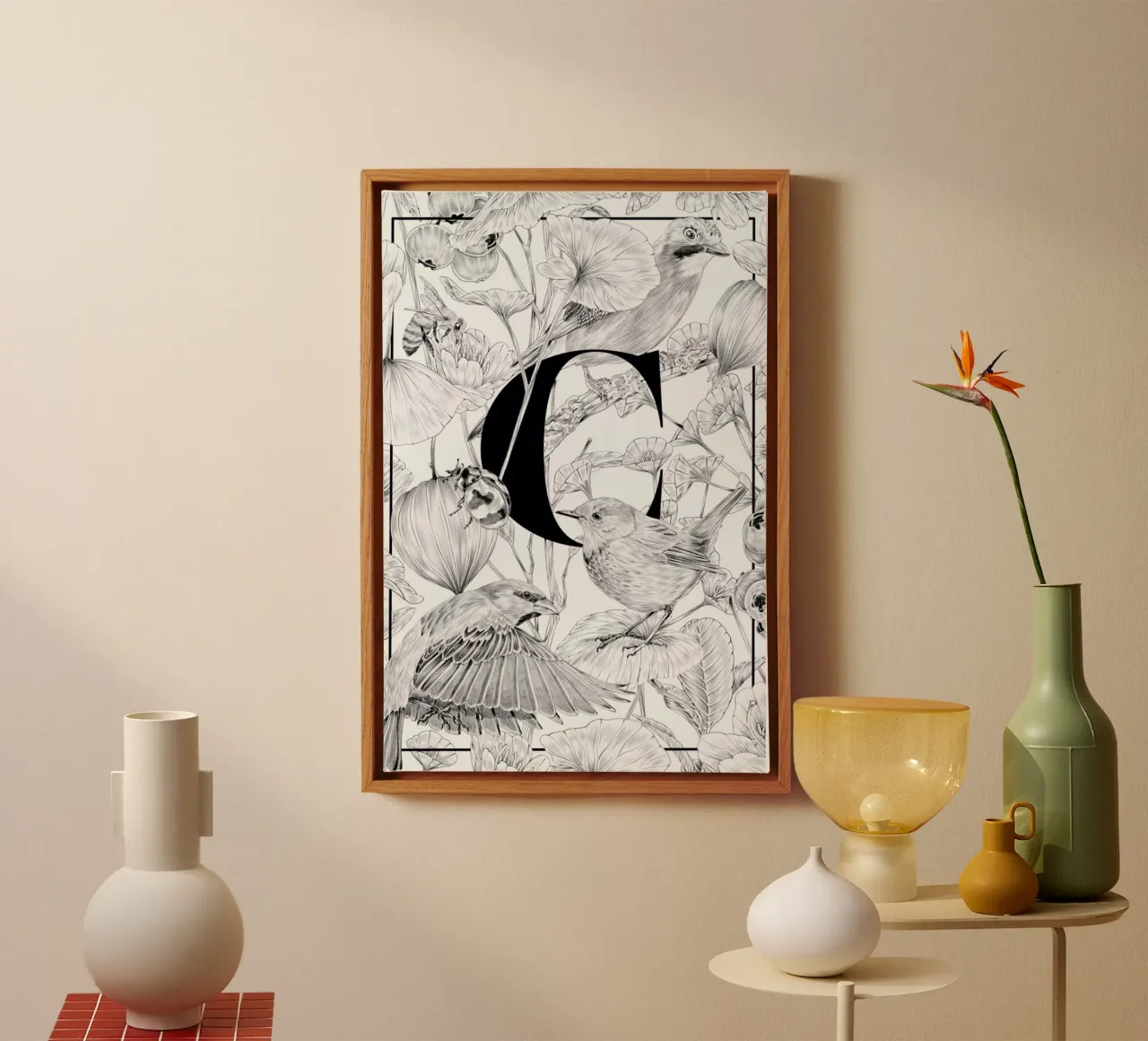 Floral Alphabet C canvas met Baklijst van Faunesque