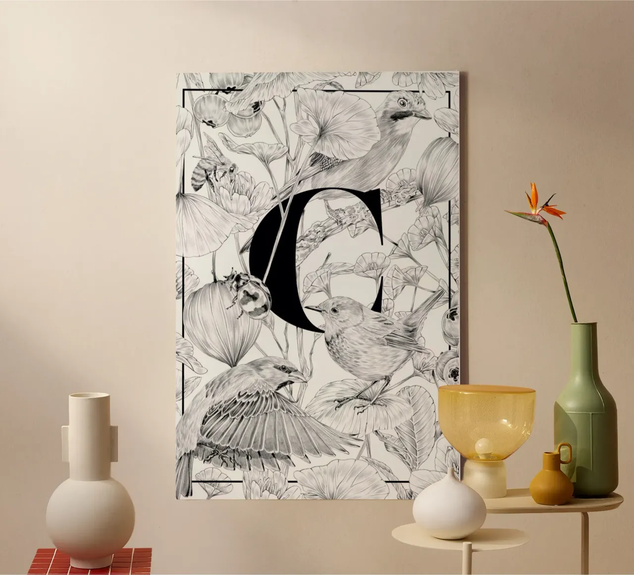 Floral Alphabet C canvas met Baklijst van Faunesque