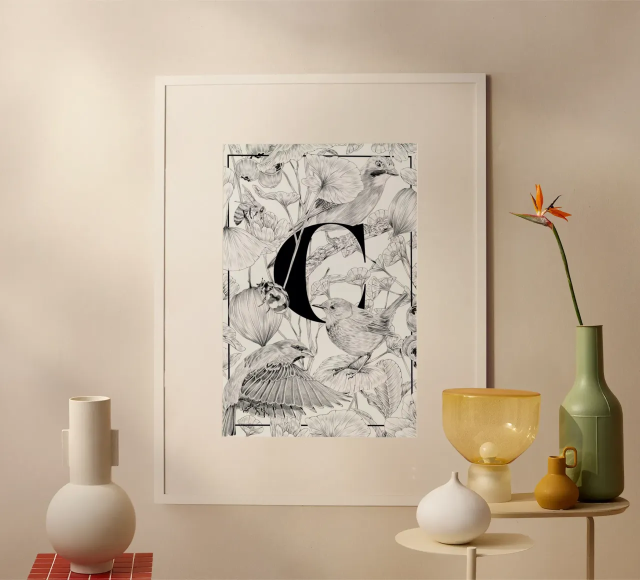 Floral Alphabet C poster con telaio in plastica da Faunesque