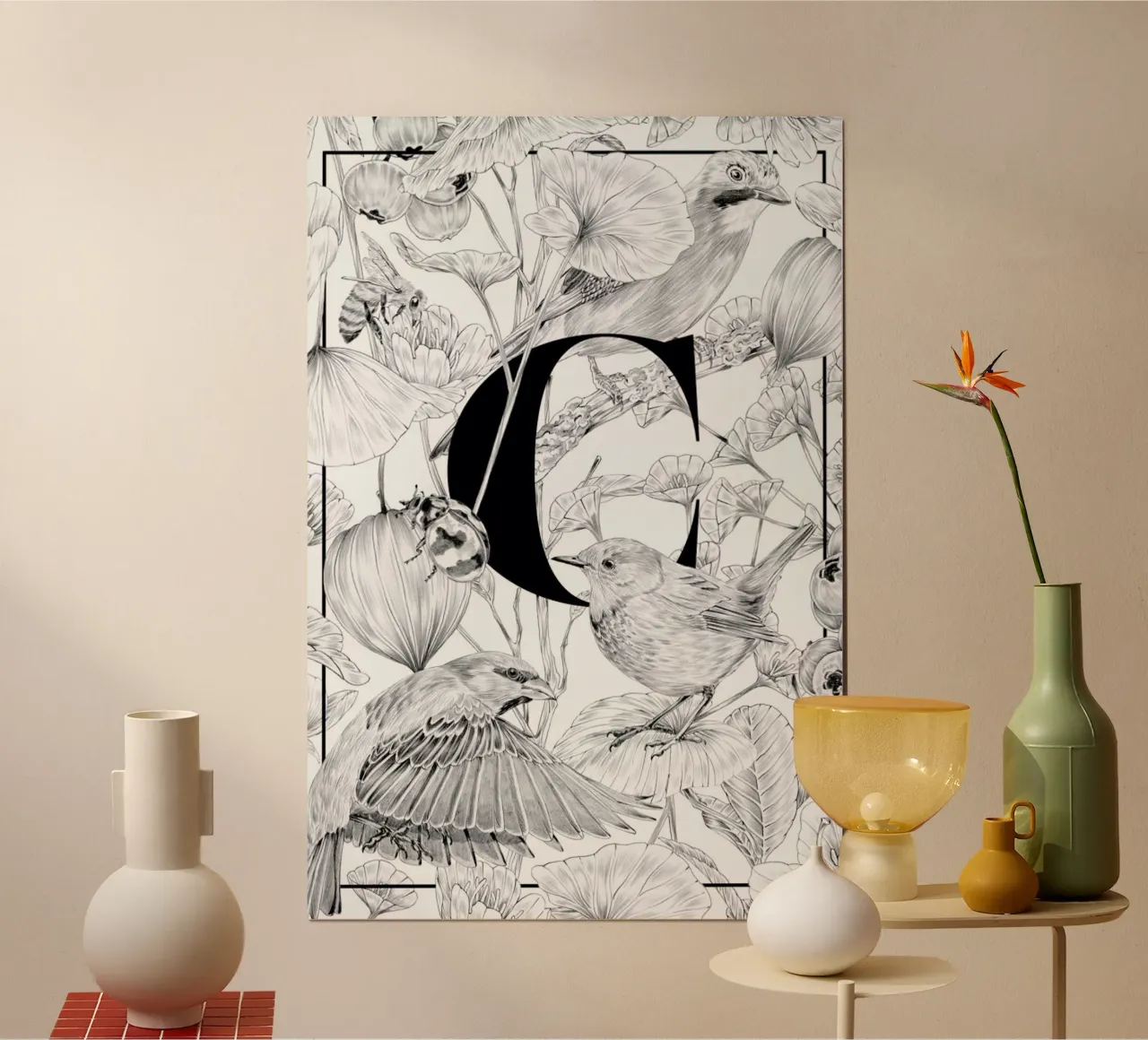Floral Alphabet C poster con telaio in plastica da Faunesque