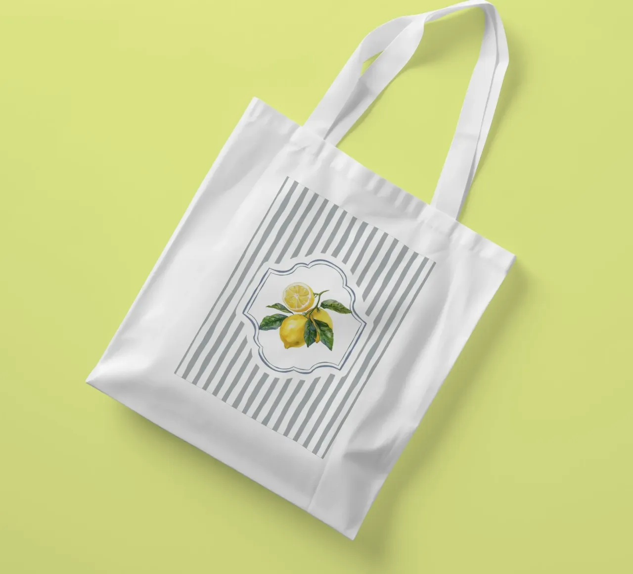 Zitrone und Streifen Jutebeutel von IamHomeStudio