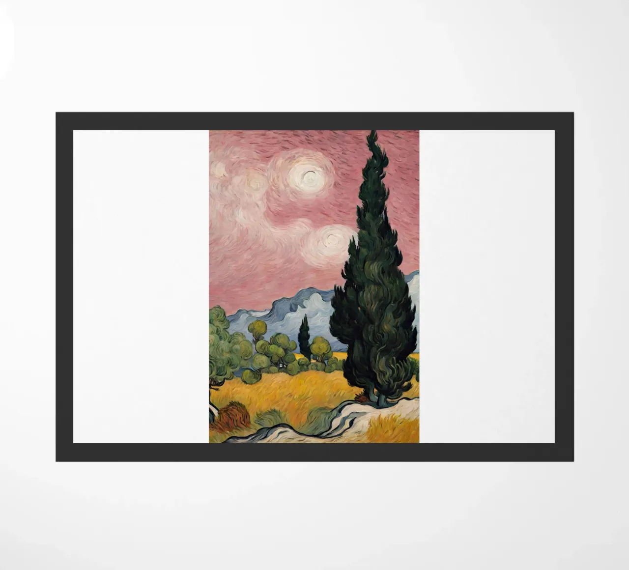 view of pine trees under pink sky doormat by Piper Shop Oke