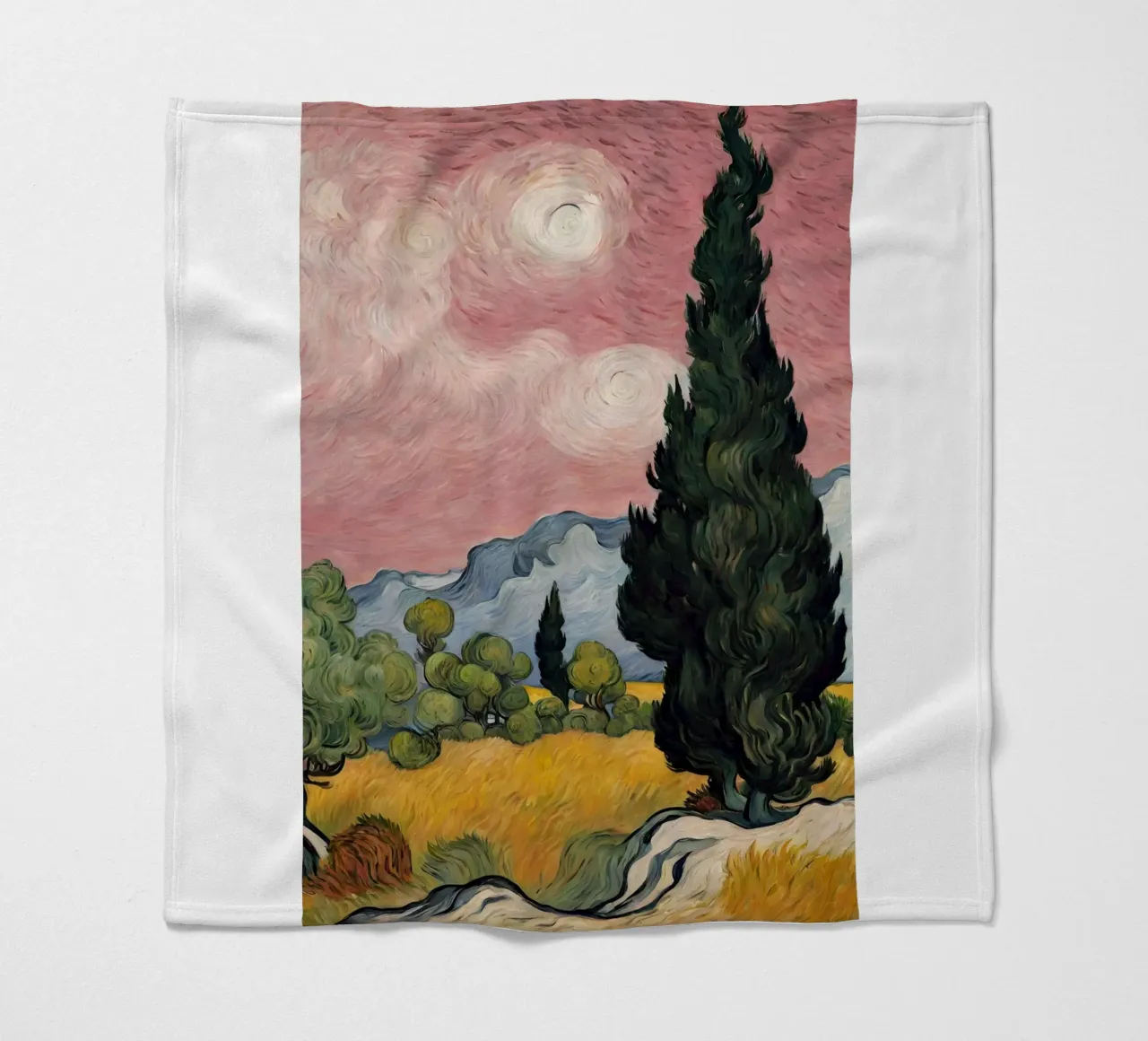 view of pine trees under pink sky fleece blanket by Piper Shop Oke
