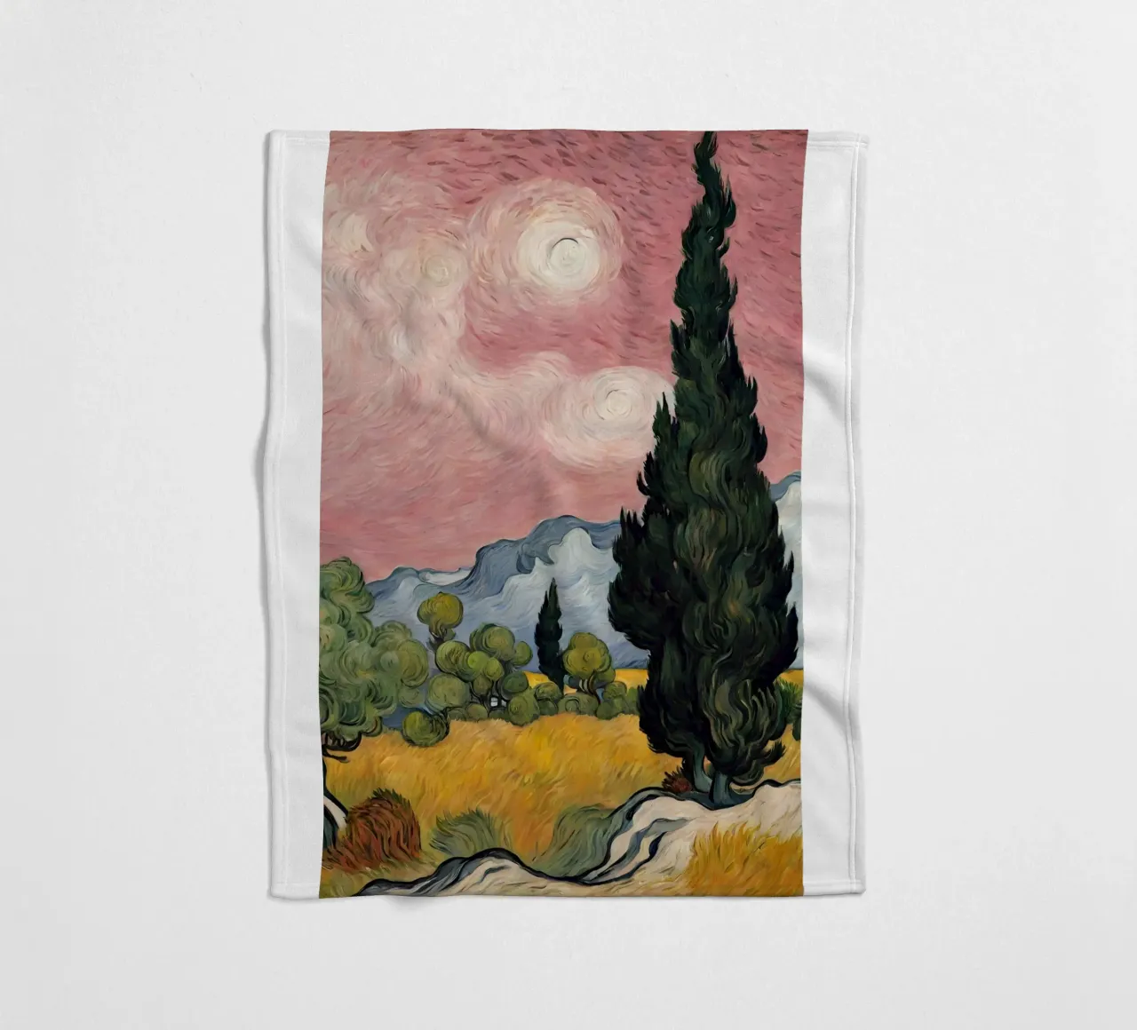 view of pine trees under pink sky fleece blanket by Piper Shop Oke