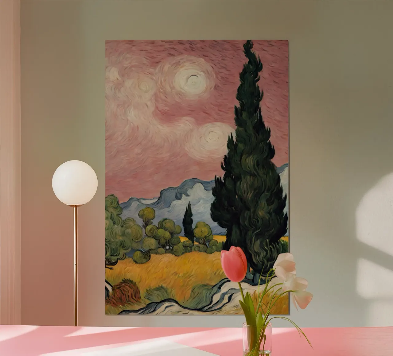 vue de pins sous un ciel rose hahnemühle de Piper Shop Oke