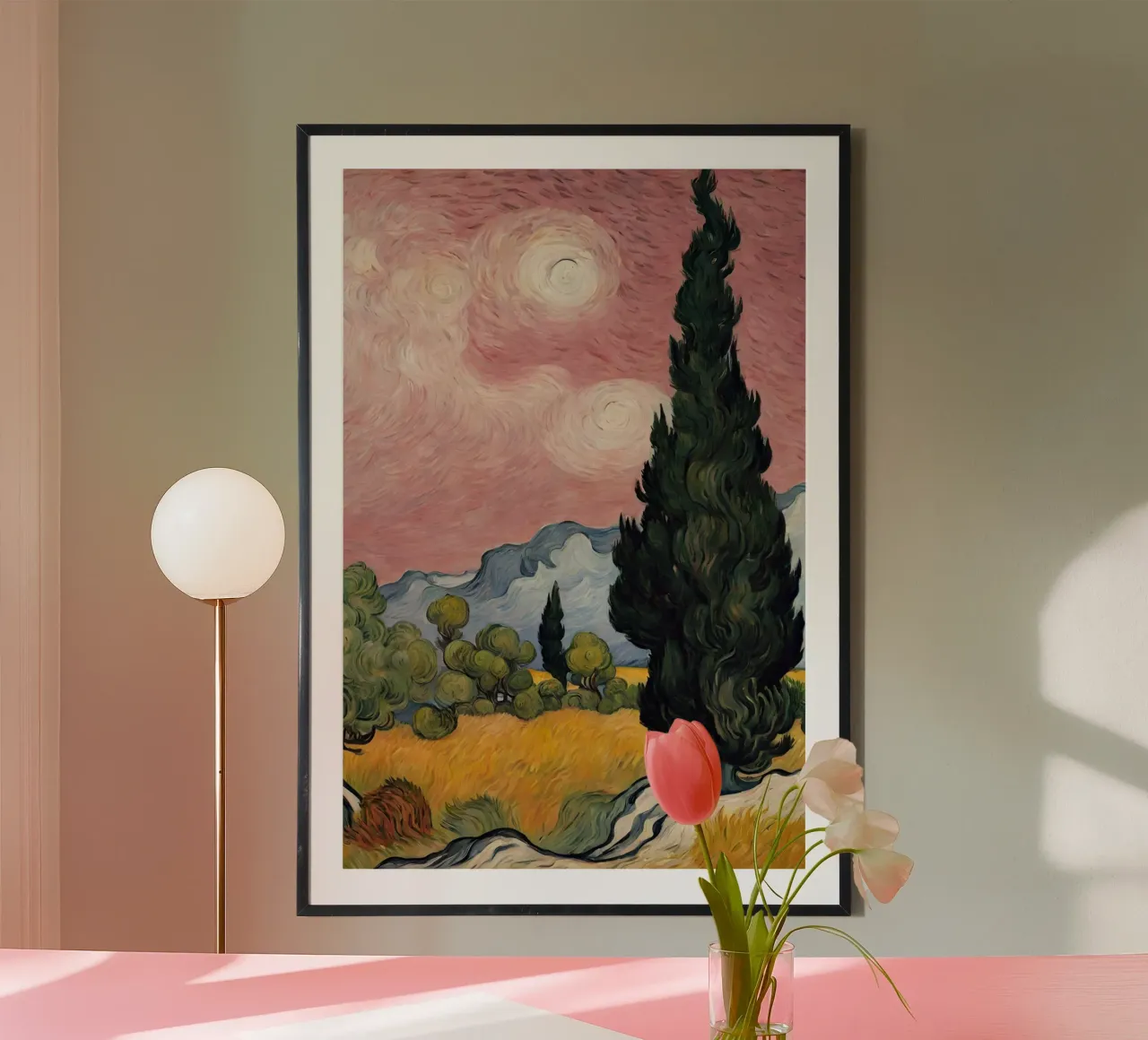 vue de pins sous un ciel rose hahnemühle de Piper Shop Oke