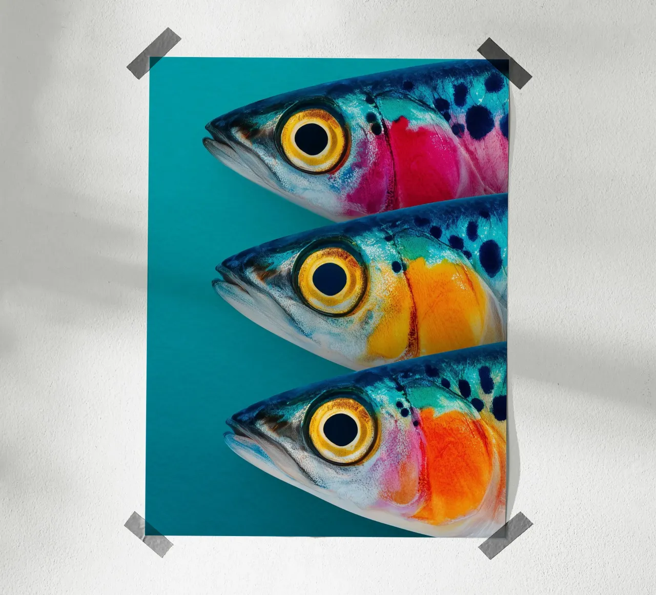 Sardine artistiche colorate poster con telaio in legno da Spice & Style