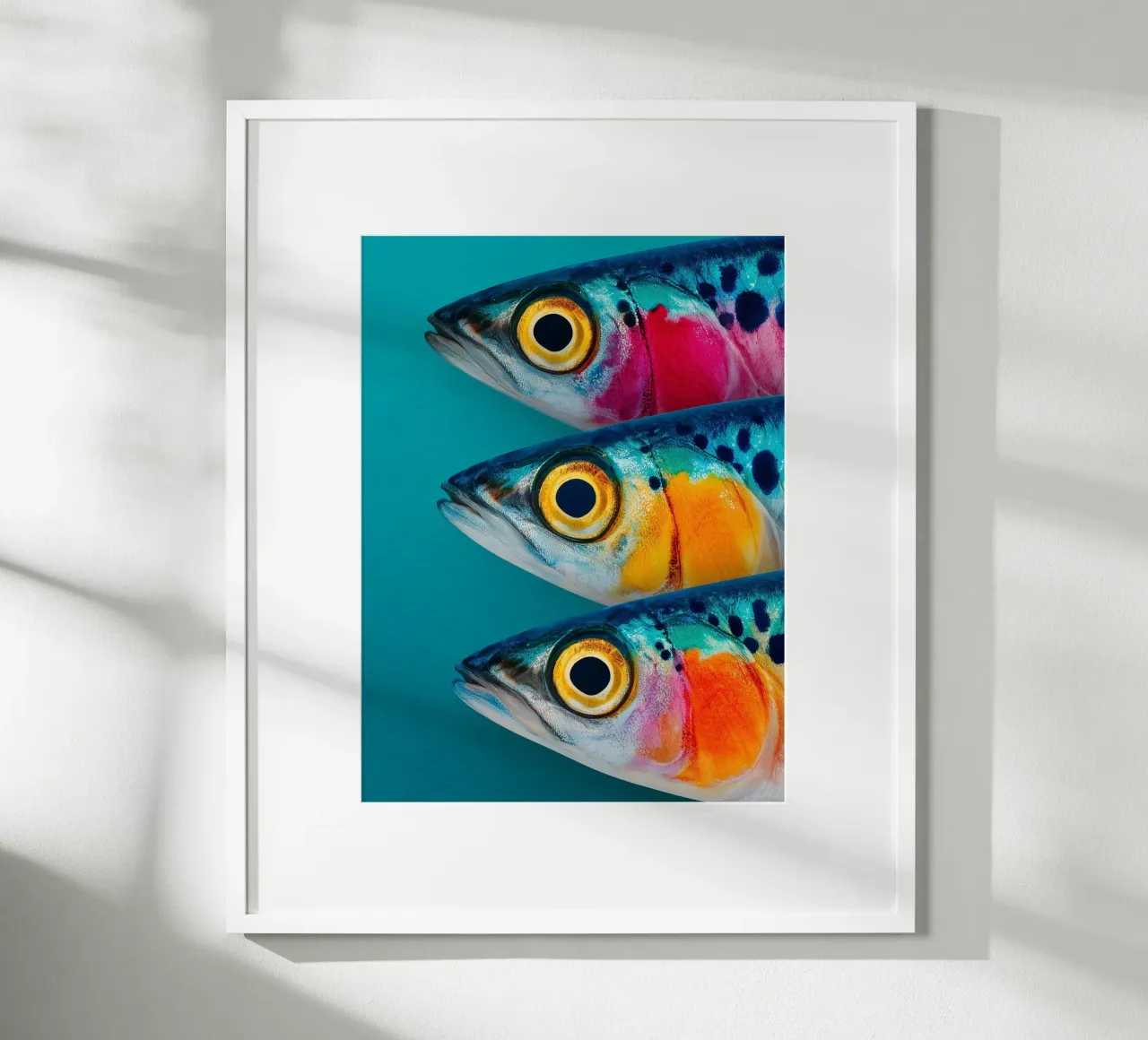 Sardine artistiche colorate poster con telaio in legno da Spice & Style