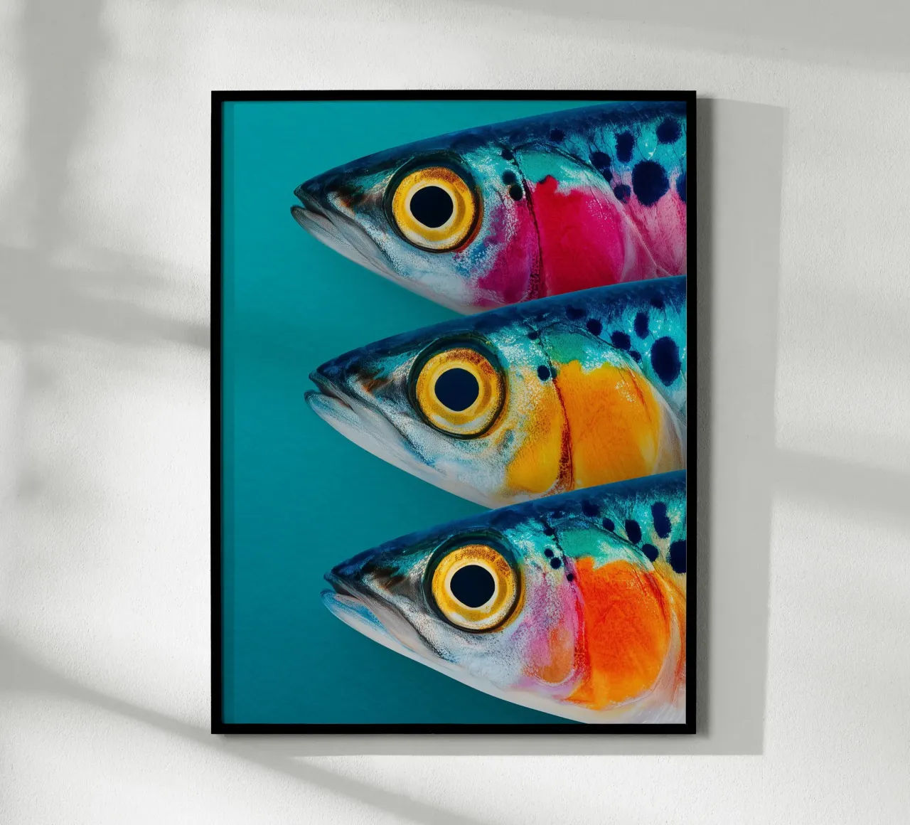 Sardine artistiche colorate poster con telaio in legno da Spice & Style