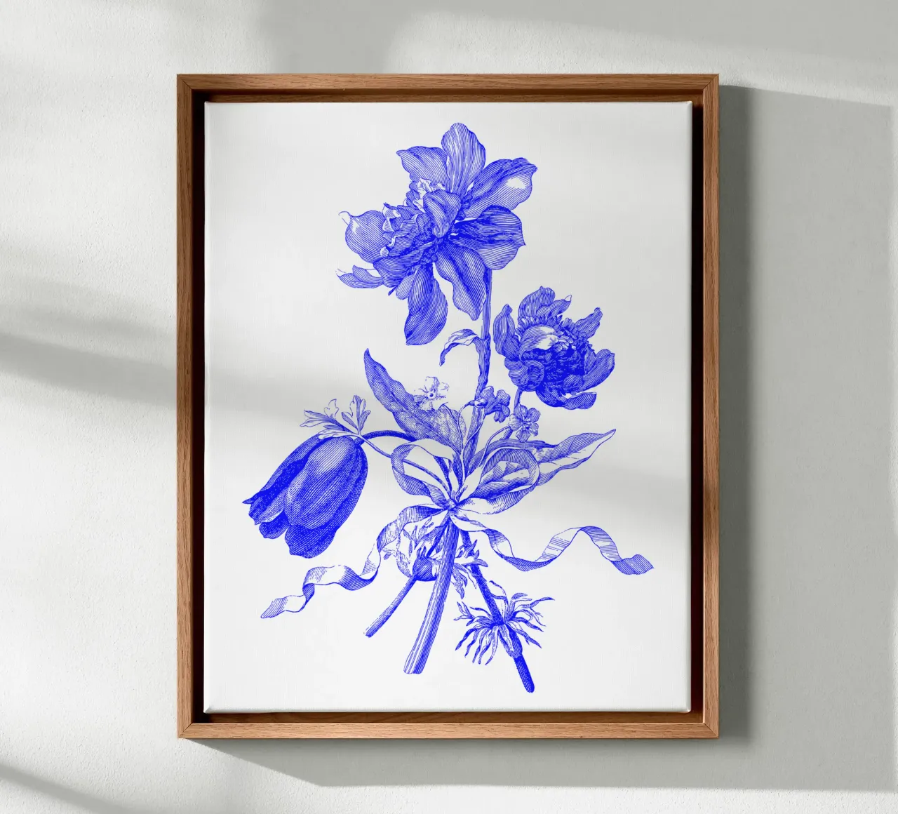 Bouquet di romantici fiori blu tela con Cornice a cassetta da morphinaeblue