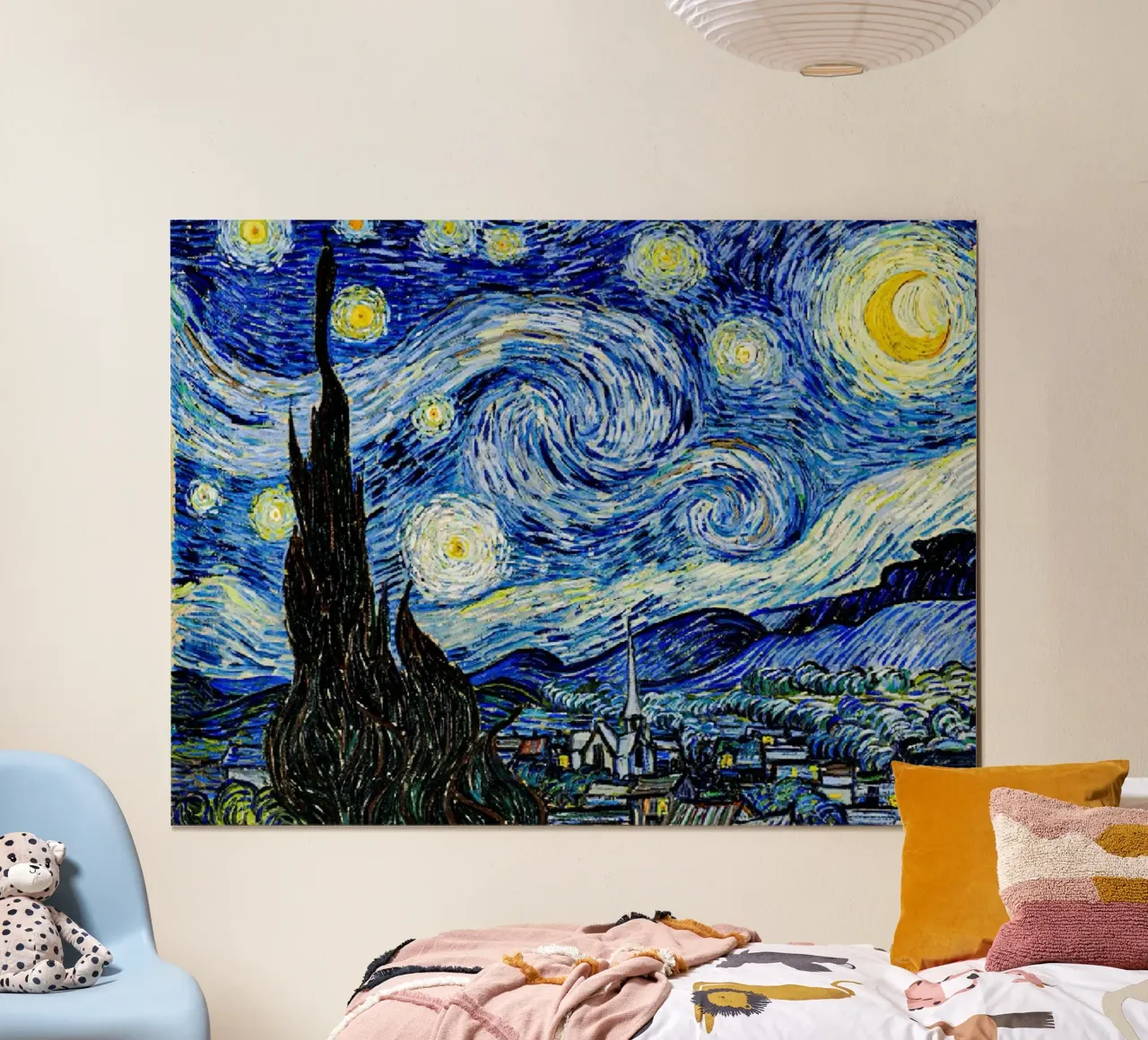 vue de la nuit étoilée sur un village poster avec cadre en aluminium de Piper Shop Oke