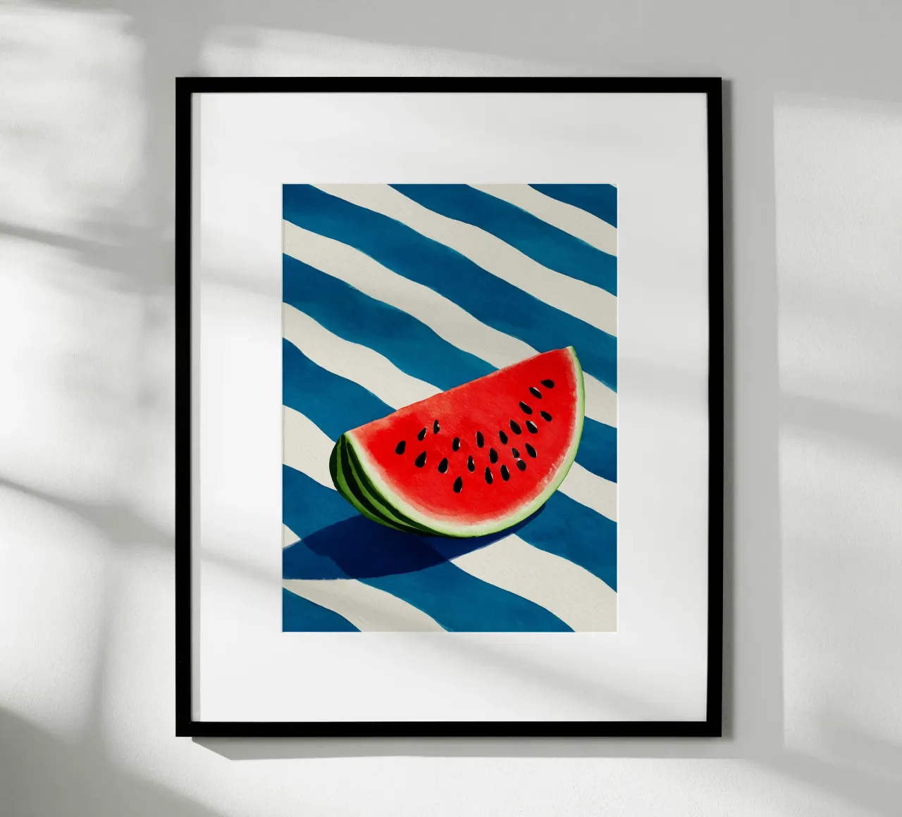 Sommer-Wassermelone in Aquarellfarben Poster mit Holzrahmen von Spice & Style