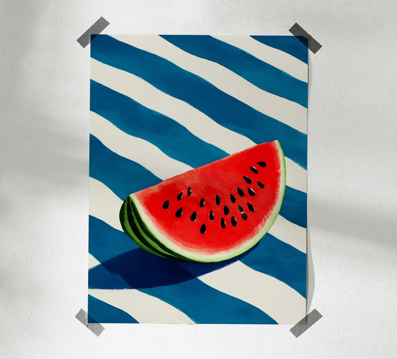 Sommer-Wassermelone in Aquarellfarben Poster mit Holzrahmen von Spice & Style