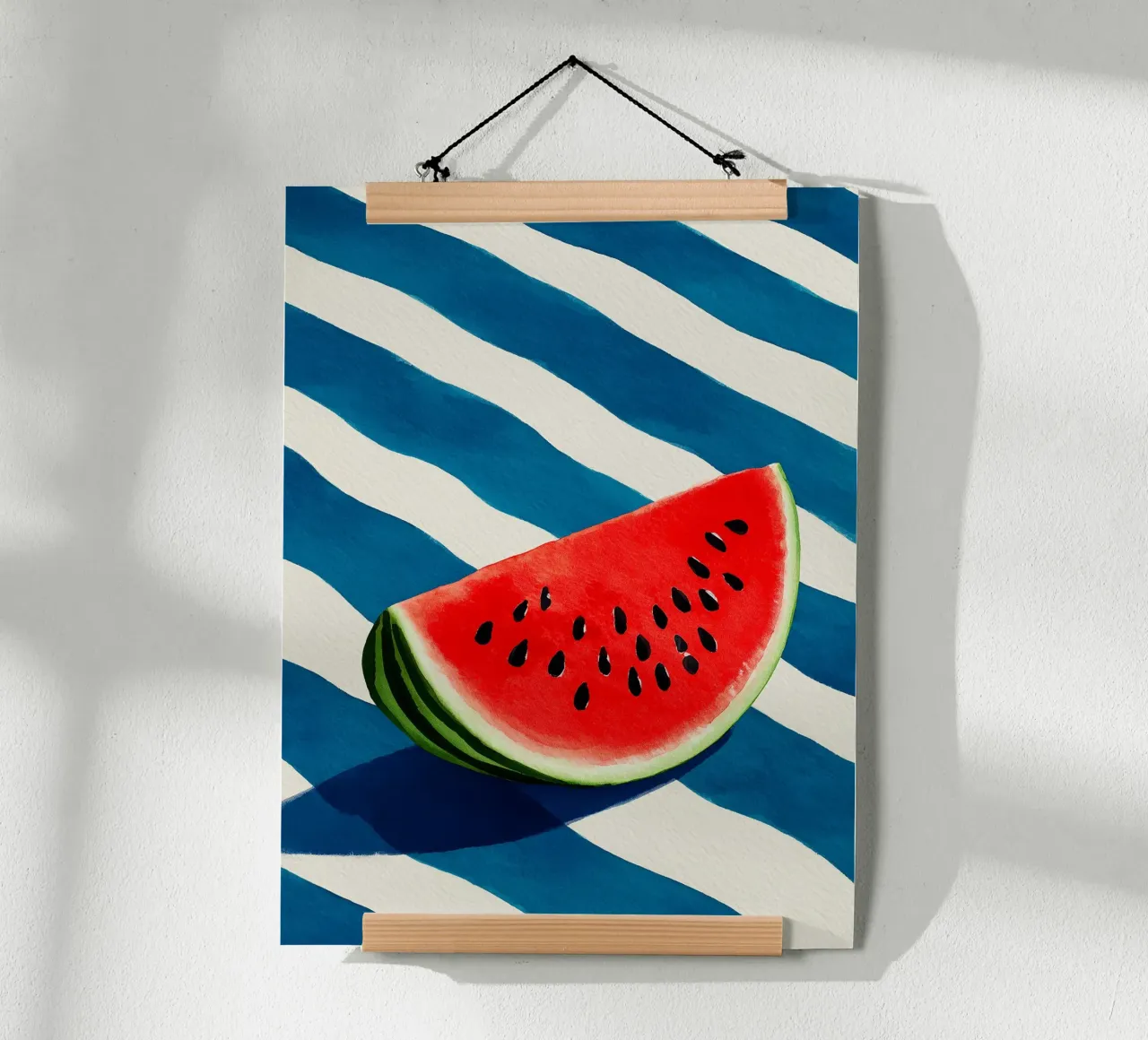 Sommer-Wassermelone in Aquarellfarben Poster mit Holzrahmen von Spice & Style