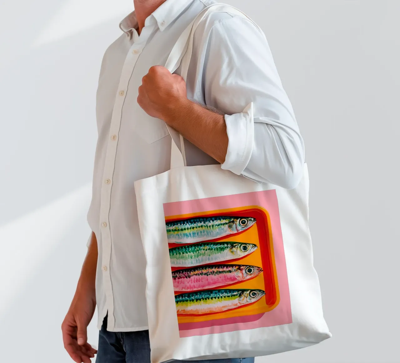 Sardine artistiche in fila borsa in juta da Spice & Style