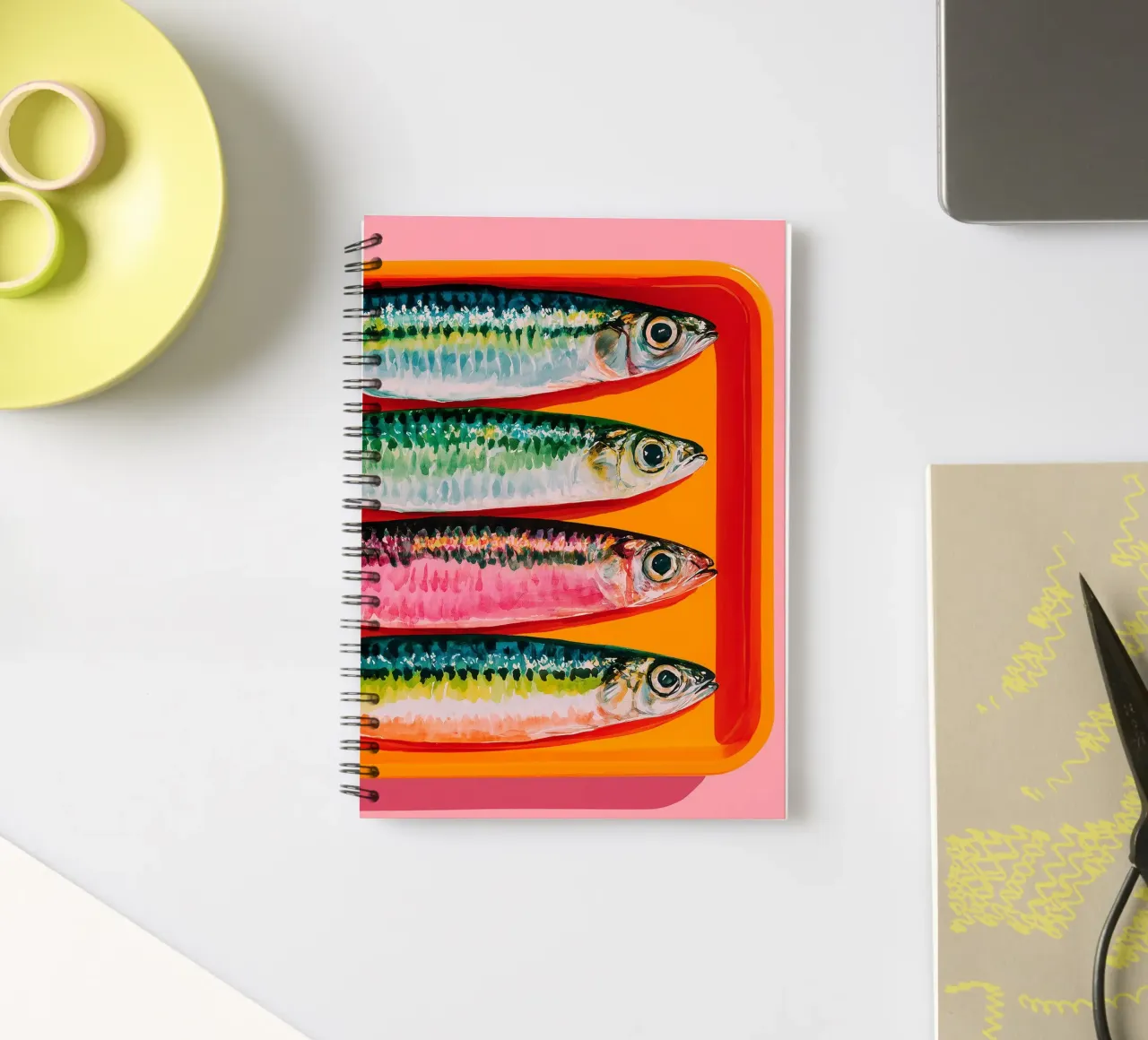 Artistic sardines in a row spiral notebook by Spice & Style