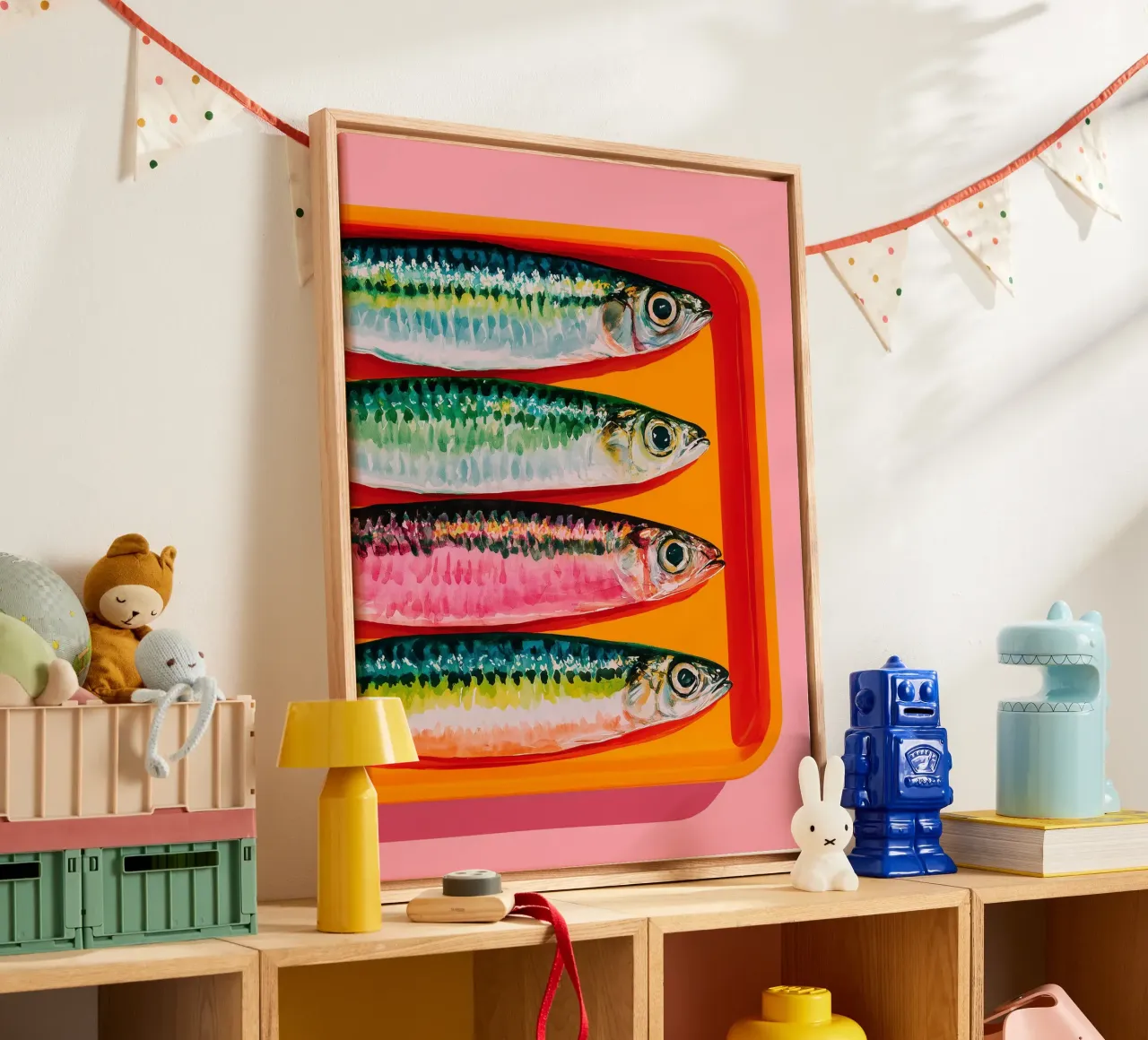 Artistic sardines in a row canvas by Spice & Style