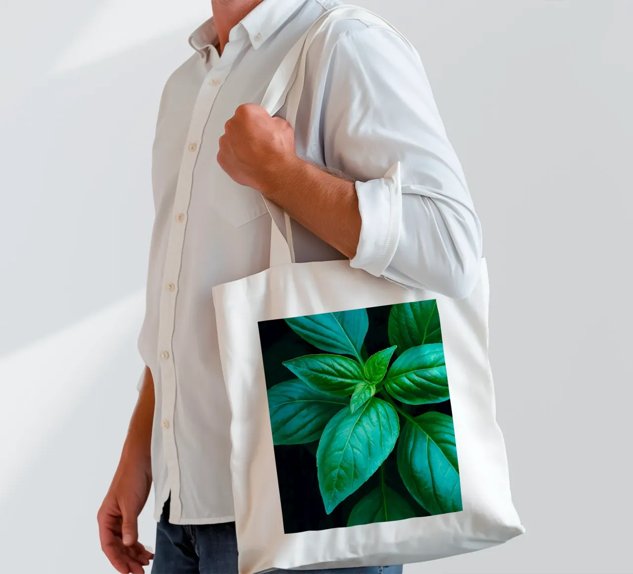 Foglie di basilico in vernice borsa in juta da Spice & Style