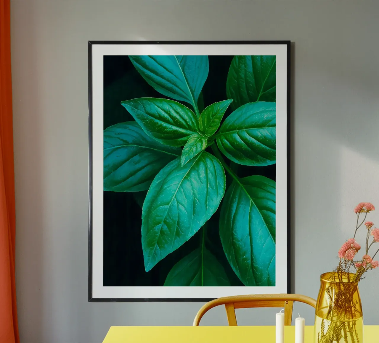 Foglie di basilico in vernice poster con telaio in alluminio da Spice & Style