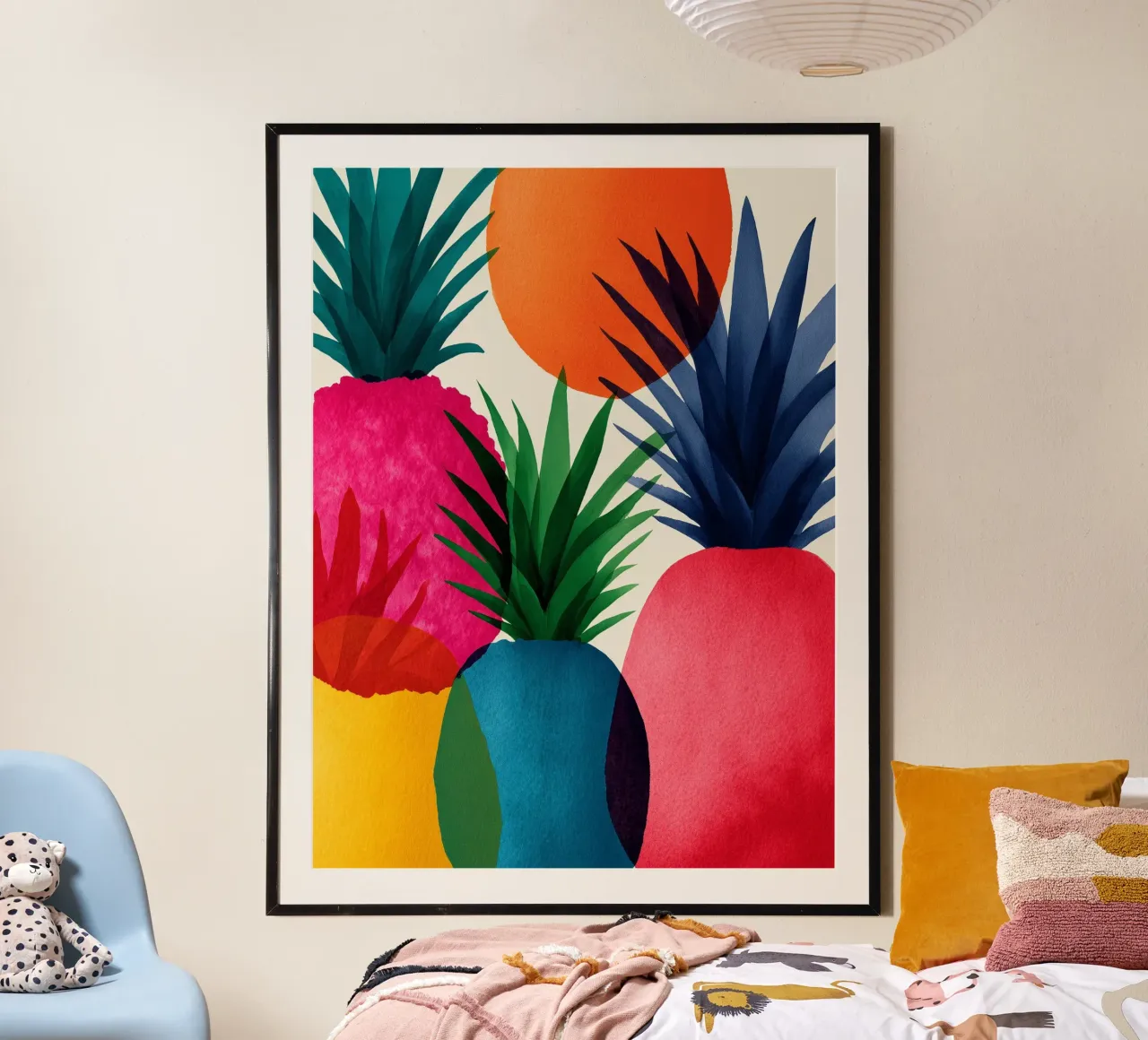 Ananas pop e colorati poster con telaio in legno da Spice & Style